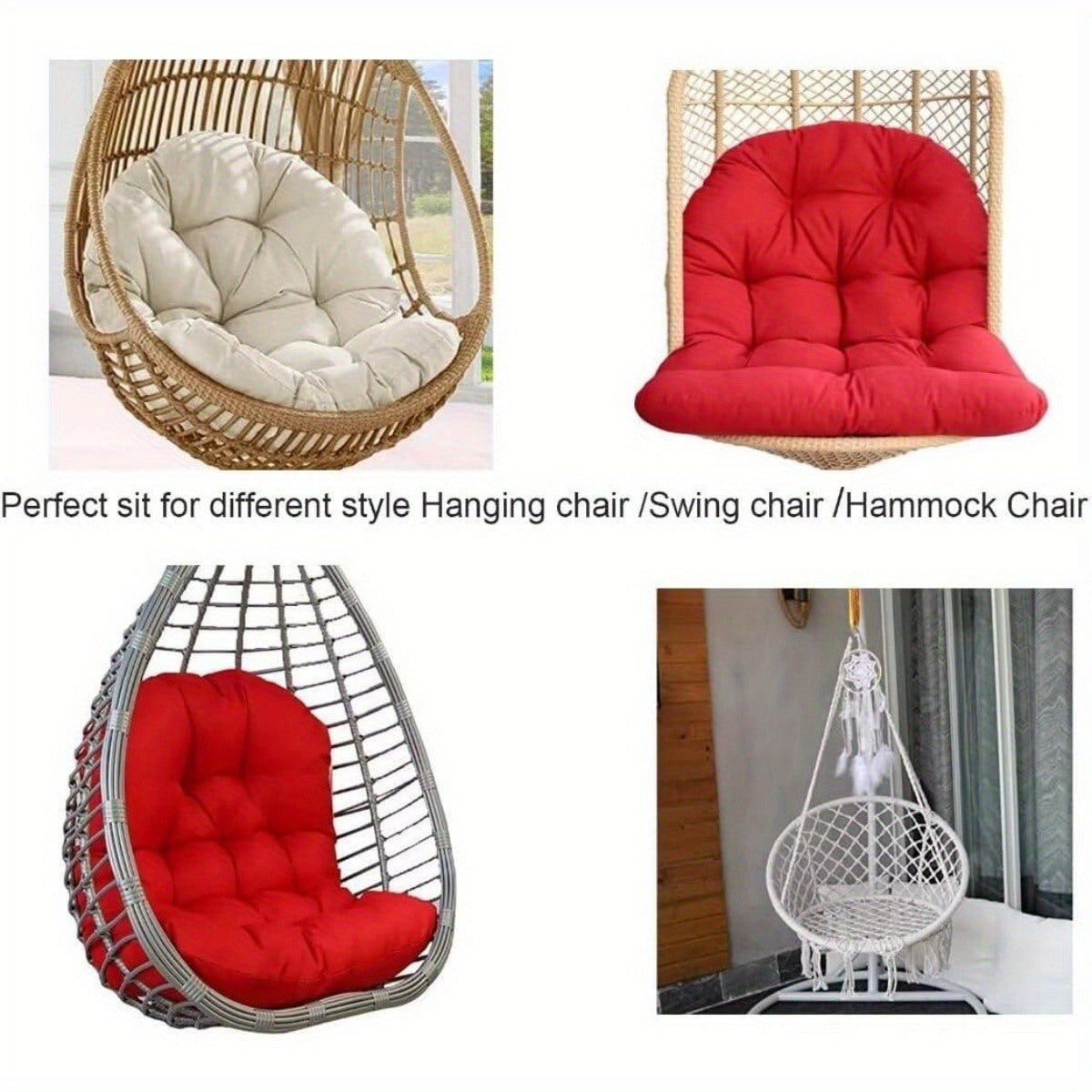 Swing Chair Cushions Replacement Burgundy, Outdoor Hanging Basket Seat Cushion Pillow GRAY Soft Hanging Egg Chair Back Cushions Pads for Indoor and Outdoor Garden, 47.8* 32"