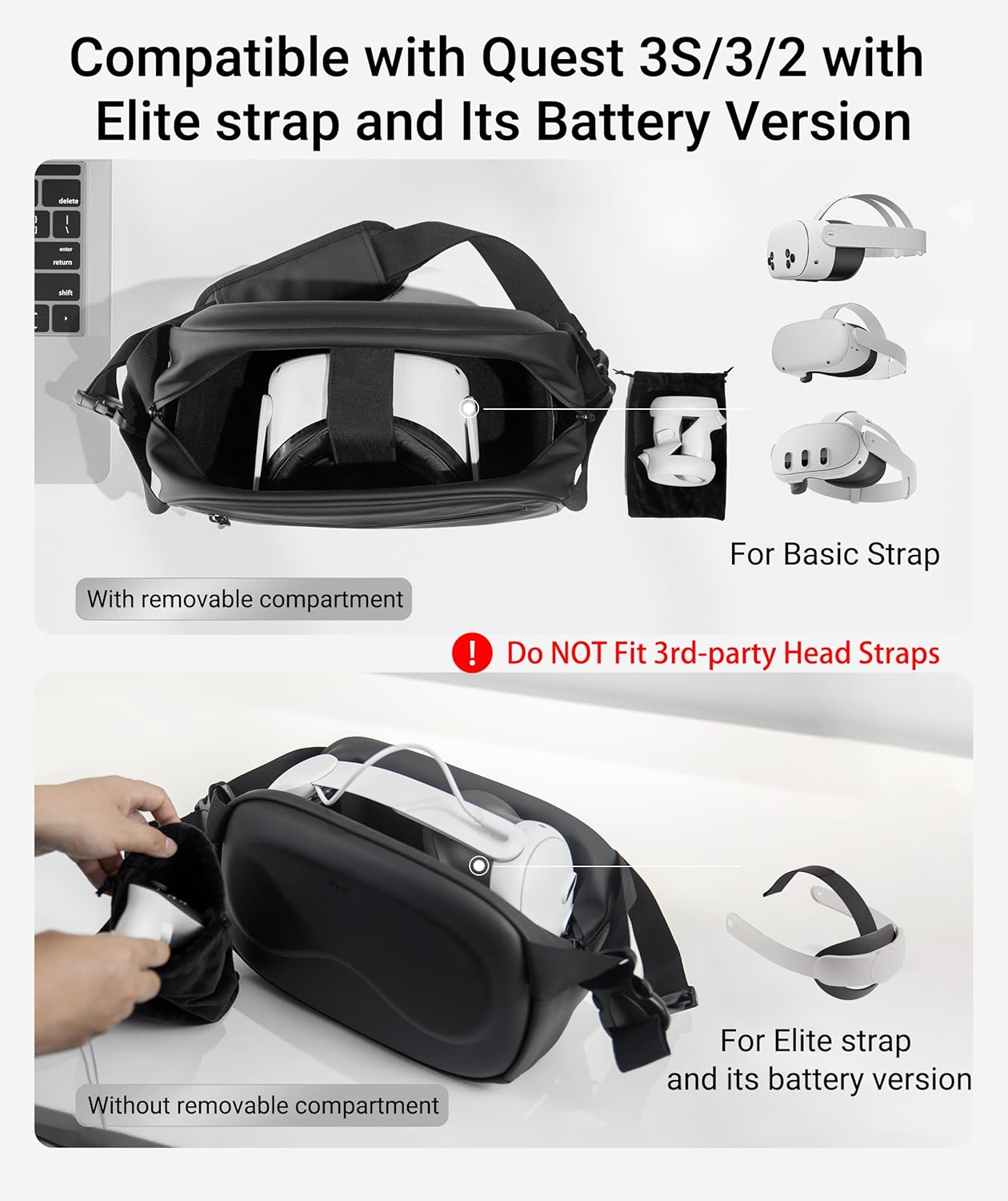 Syntech Carrying Case Compatible with Meta Quest 3S/Quest 3/Oculus Quest 2/Vision Pro, Portable Travel Case with Shoulder Strap for VR Gaming Headset Accessories and Controllers, Crossbody Storage Bag