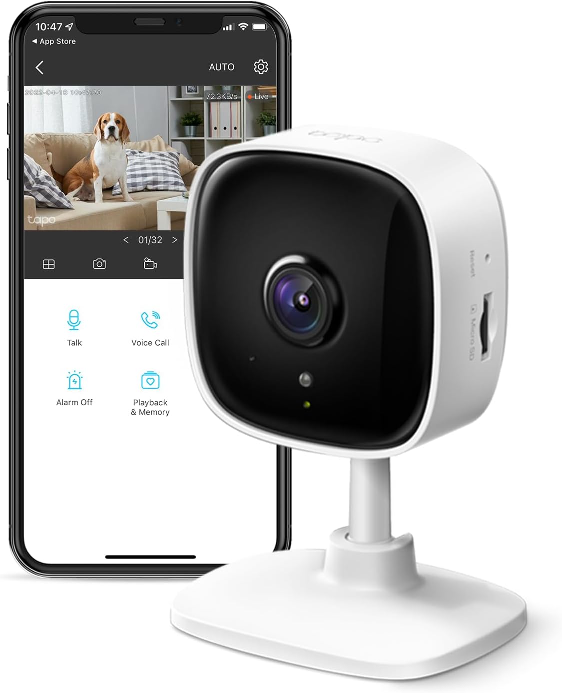 Tapo TP-Link 1080P Indoor Security Camera for Baby Monitor, Dog Camera w/Motion Detection, 2-Way Audio Siren, Night Vision, Cloud & SD Card Storage, Works w/Alexa & Google Home C100