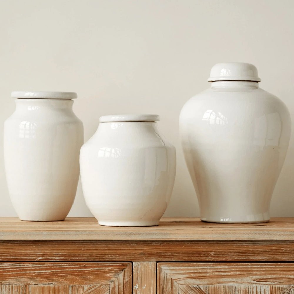 Terracotta Cachepot Jar in White Glaze, Medium