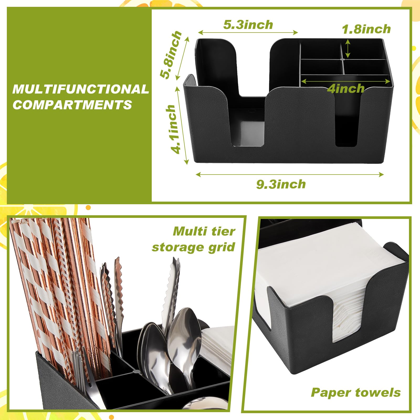 Tessco for you Garnish Tray with Lid Bar Caddy Ice Cooled Condiment Serving Container with Ice Scoop Metal Mini Serving Tongs Fruit Fork Spoons for Food Home Party Kitchen(Plastic,4 Grids)