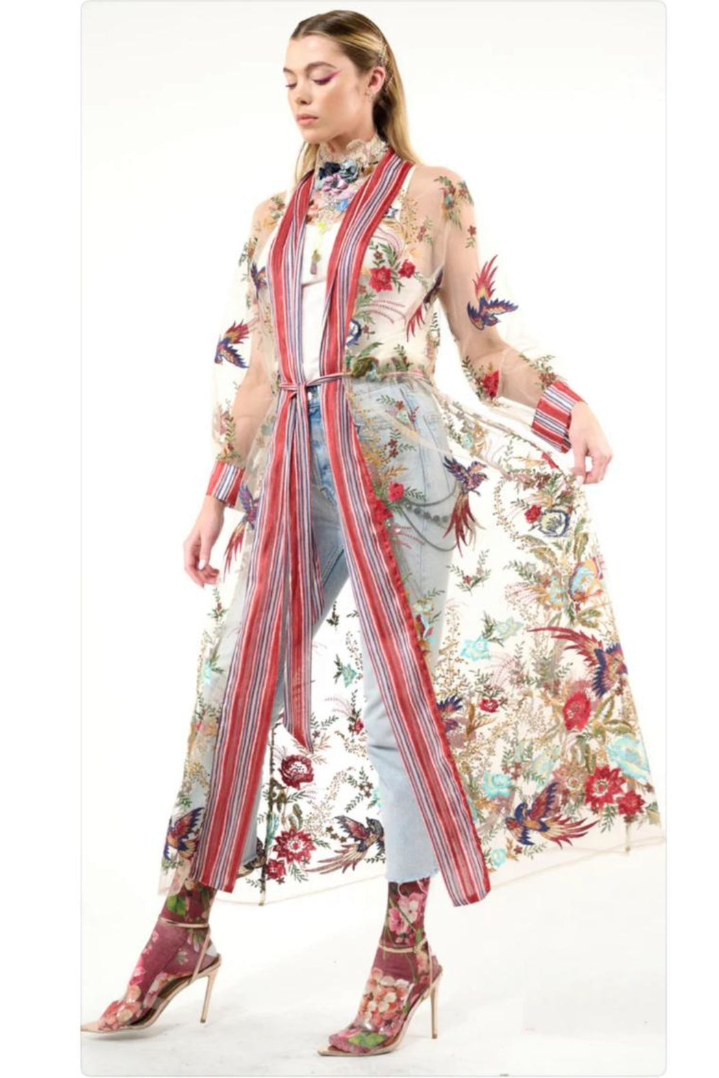 Sheer Embroidered Bird Duster