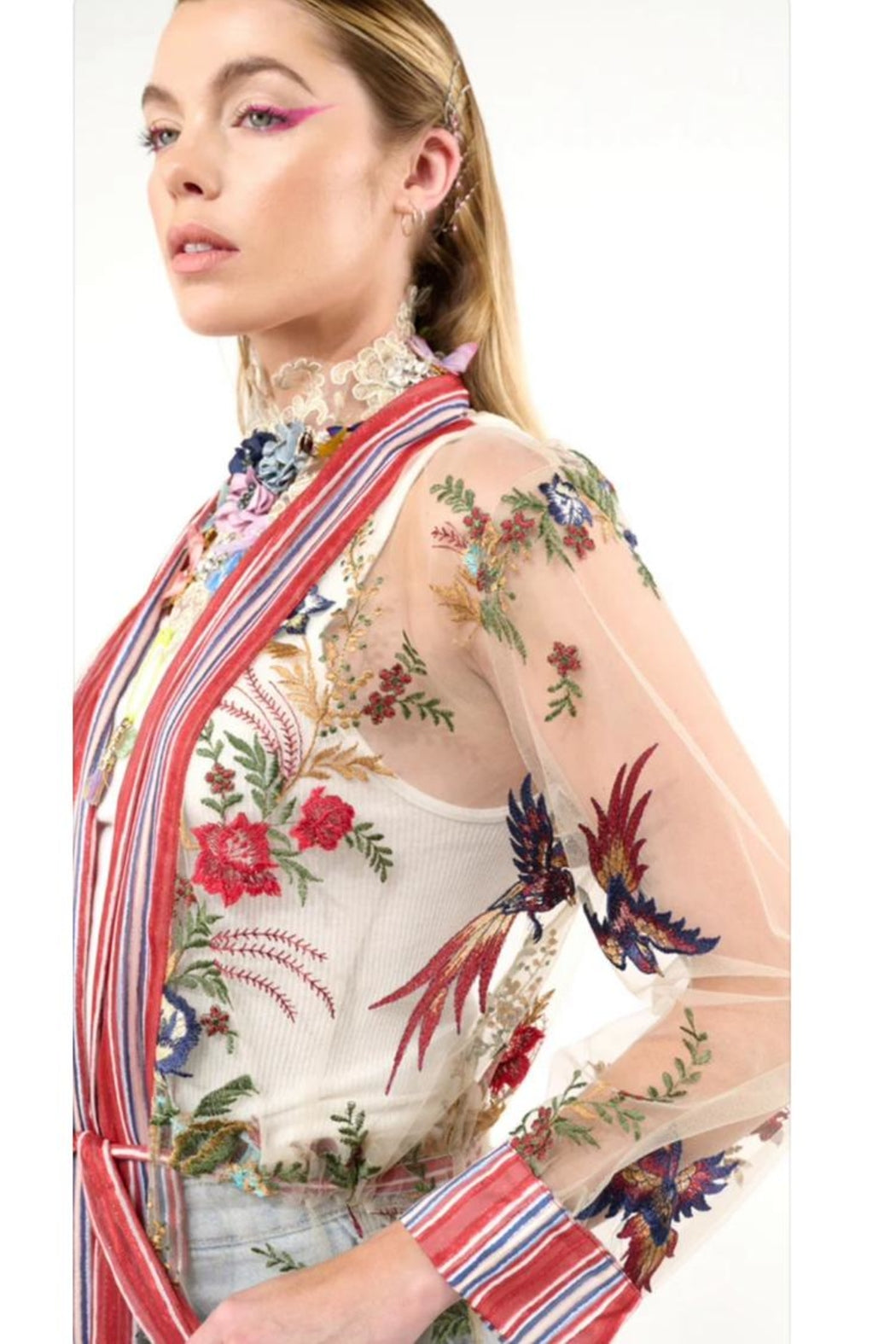 Sheer Embroidered Bird Duster