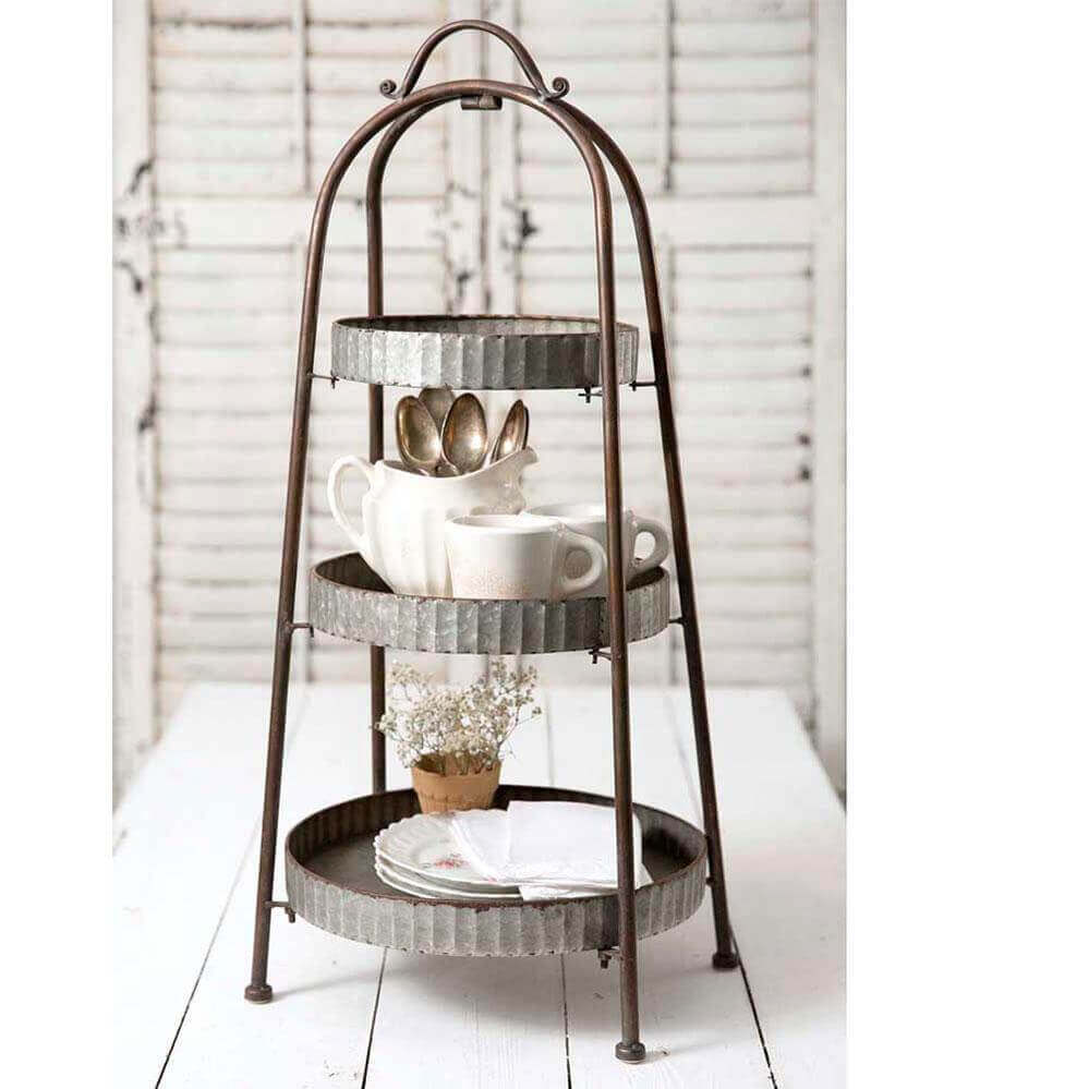 Three-Tier Farmhouse Metal Display Stand with Trays
