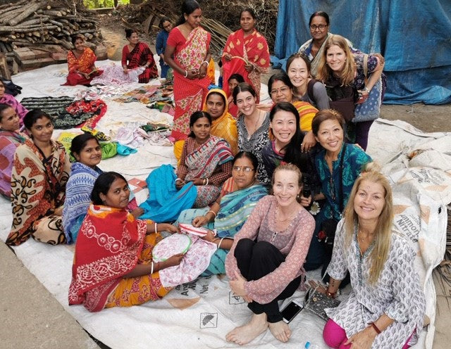 Vintage Silk Saree Kantha throw - Hand Stitched Upcycled by OMSutra