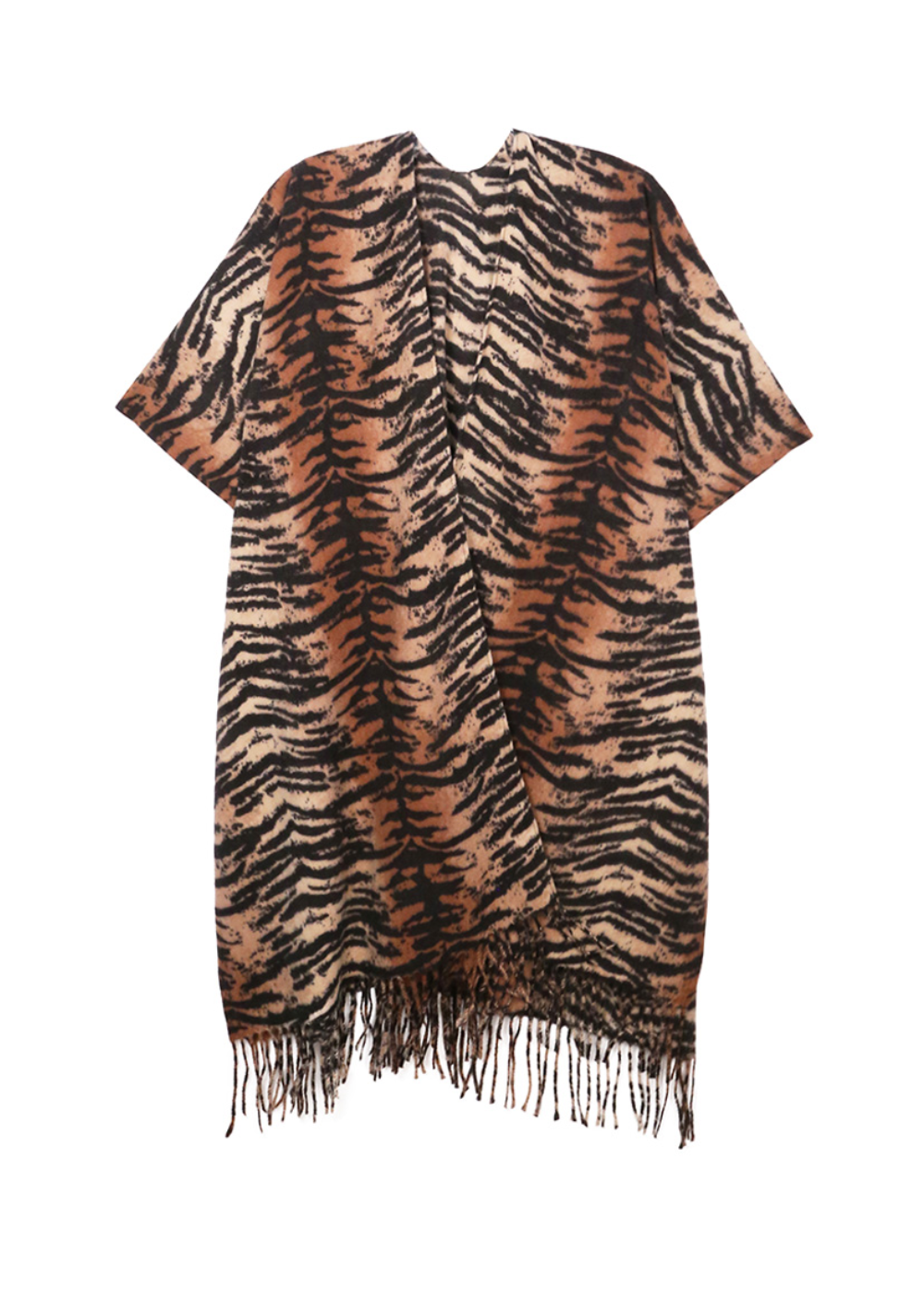 Tiger Kimono Animal Print Fringe Cardigan