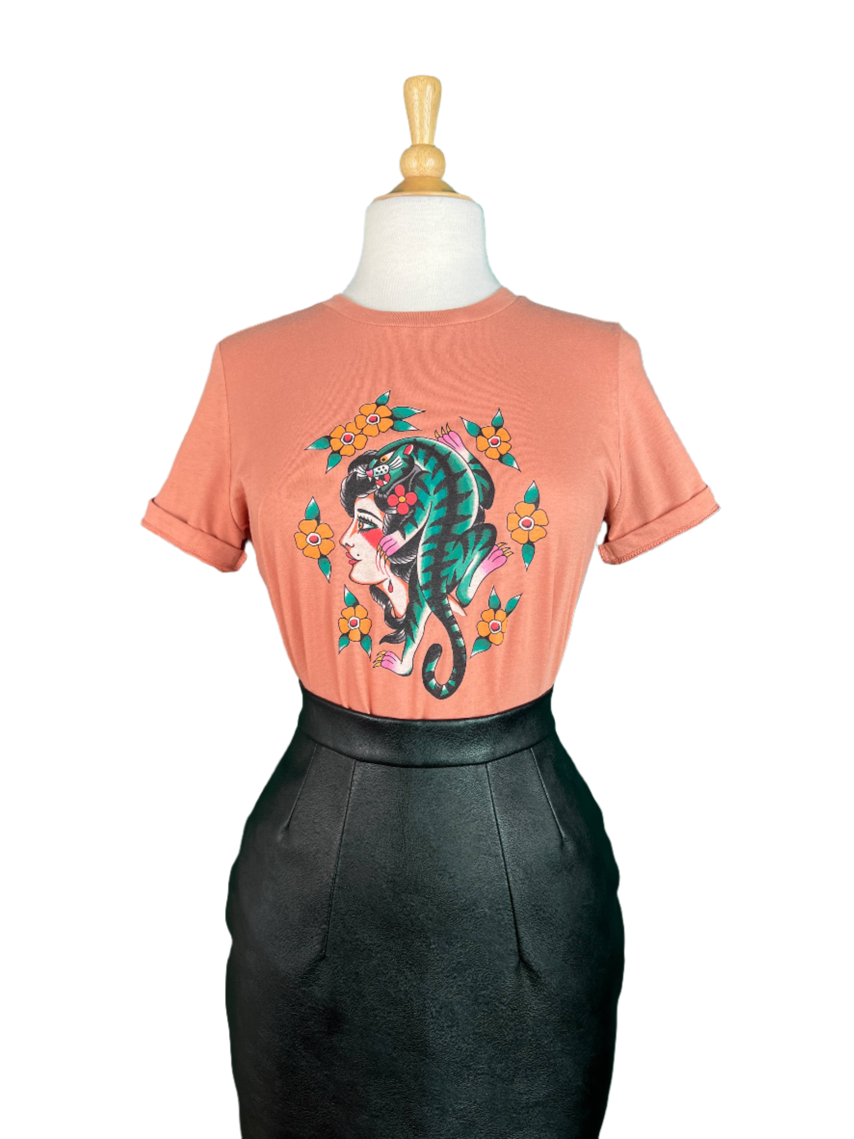 The Blue Tiger Lady Relaxed Tee in Terracotta Pink- SMALL