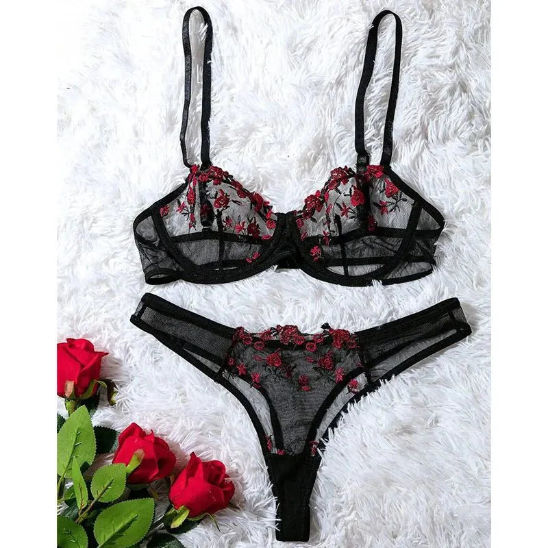 Transparent Underwear Sexy Lingerie Woman Lace Fairy Embroidery Brief Sets Delicate Bra Kit Push Up Breves Sets Thin Erotic Bras