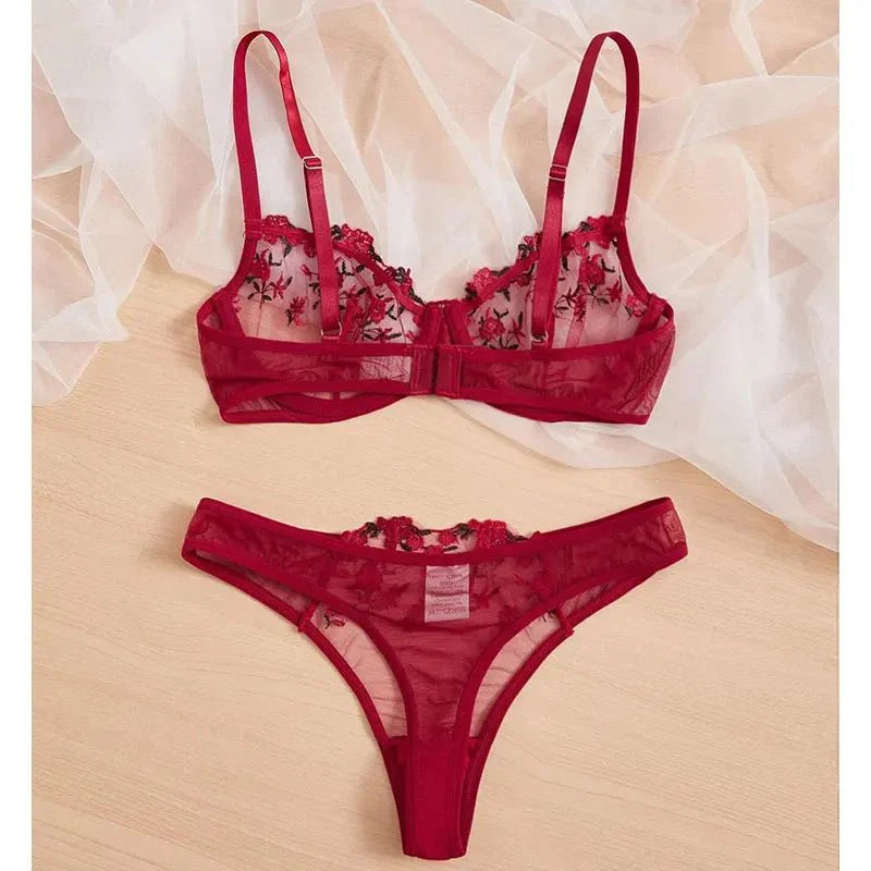 Transparent Underwear Sexy Lingerie Woman Lace Fairy Embroidery Brief Sets Delicate Bra Kit Push Up Breves Sets Thin Erotic Bras
