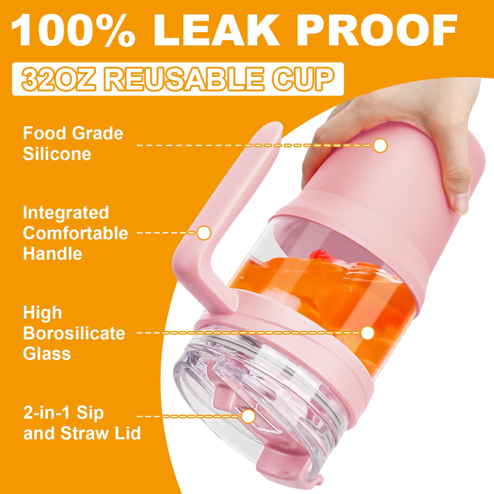 Tronco 40 oz Glass Tumbler with Straw and Lid, Reusable Glass Tumbler with Handle, Iced Coffee Cup with Bamboo Lid, Glass Water Bottles Fit in Cup Holder, Carbonfree, Lead-Free, BPA-Free