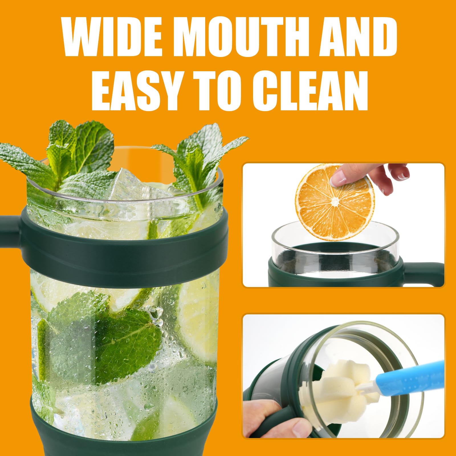 Tronco 40 oz Glass Tumbler with Straw and Lid, Reusable Glass Tumbler with Handle, Iced Coffee Cup with Bamboo Lid, Glass Water Bottles Fit in Cup Holder, Carbonfree, Lead-Free, BPA-Free