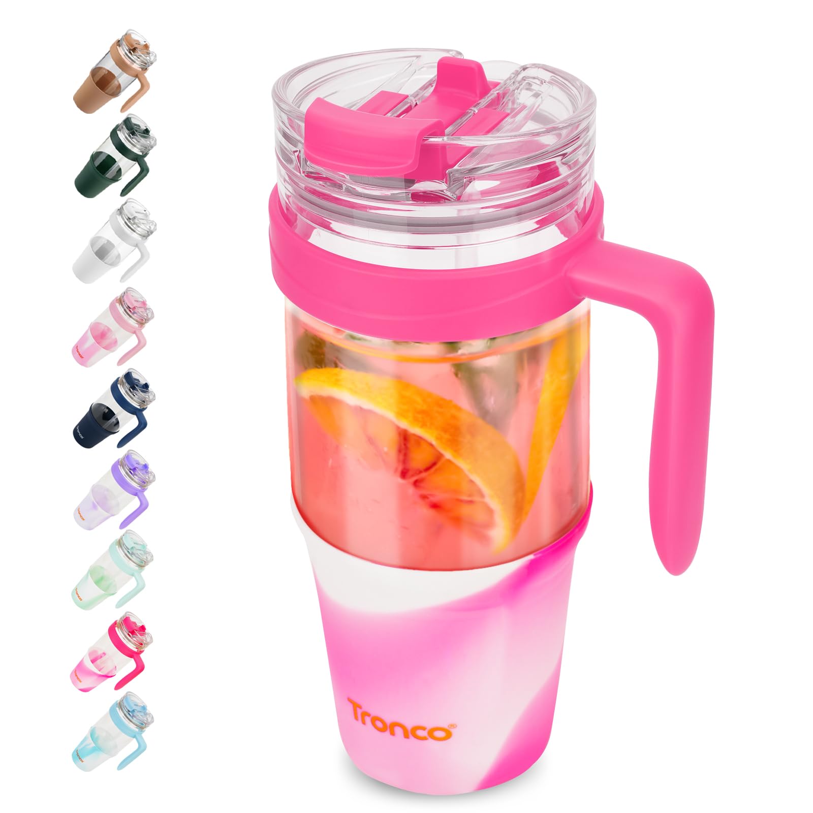 Tronco 40 oz Glass Tumbler with Straw and Lid, Reusable Glass Tumbler with Handle, Iced Coffee Cup with Bamboo Lid, Glass Water Bottles Fit in Cup Holder, Carbonfree, Lead-Free, BPA-Free