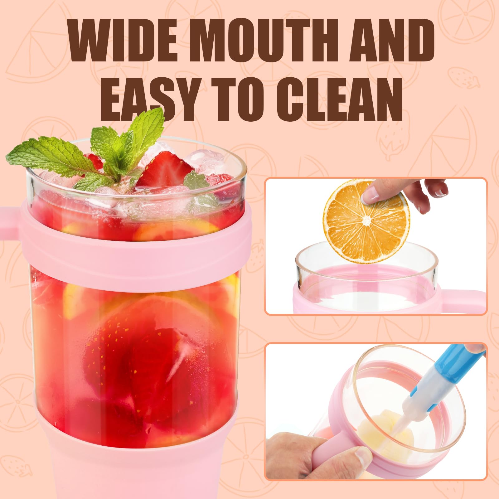 Tronco 40 oz Glass Tumbler with Straw and Lid, Reusable Glass Tumbler with Handle, Iced Coffee Cup with Bamboo Lid, Glass Water Bottles Fit in Cup Holder, Carbonfree, Lead-Free, BPA-Free