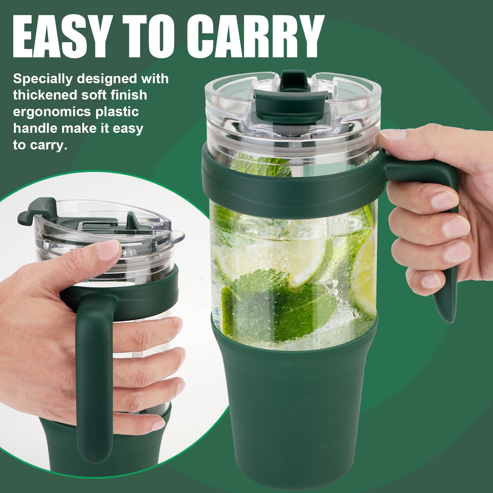 Tronco 40 oz Glass Tumbler with Straw and Lid, Reusable Glass Tumbler with Handle, Iced Coffee Cup with Bamboo Lid, Glass Water Bottles Fit in Cup Holder, Carbonfree, Lead-Free, BPA-Free