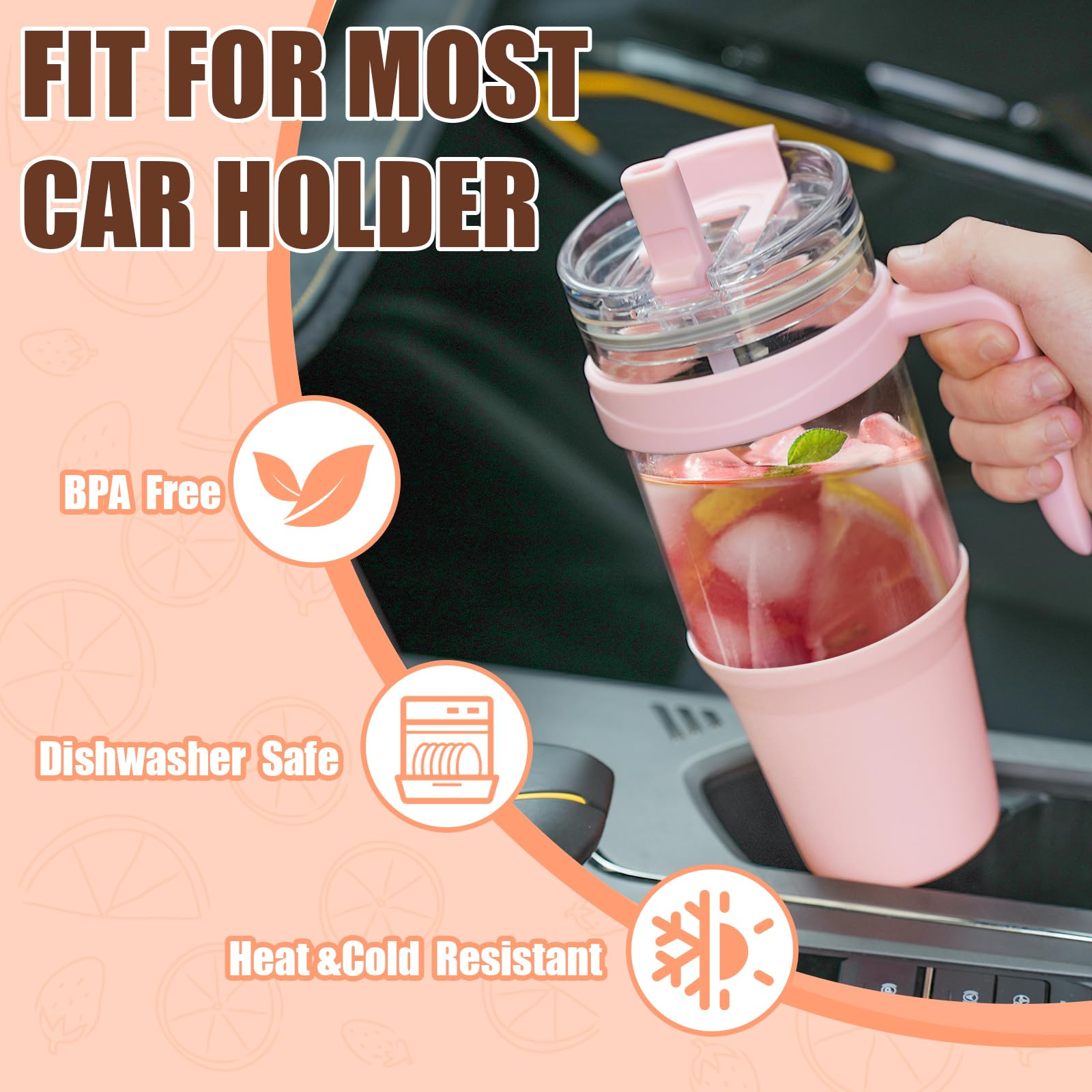 Tronco 40 oz Glass Tumbler with Straw and Lid, Reusable Glass Tumbler with Handle, Iced Coffee Cup with Bamboo Lid, Glass Water Bottles Fit in Cup Holder, Carbonfree, Lead-Free, BPA-Free