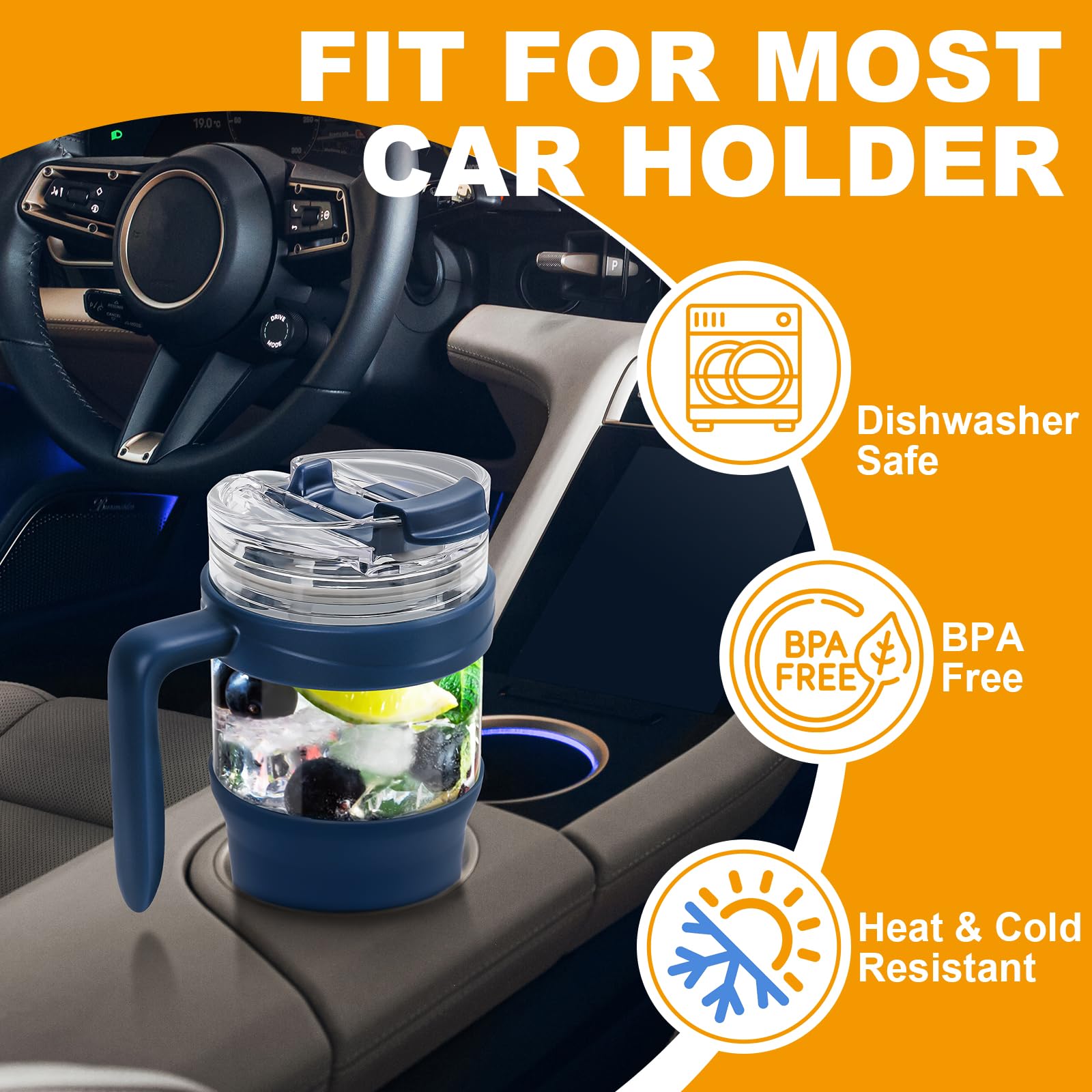 Tronco 40 oz Glass Tumbler with Straw and Lid, Reusable Glass Tumbler with Handle, Iced Coffee Cup with Bamboo Lid, Glass Water Bottles Fit in Cup Holder, Carbonfree, Lead-Free, BPA-Free