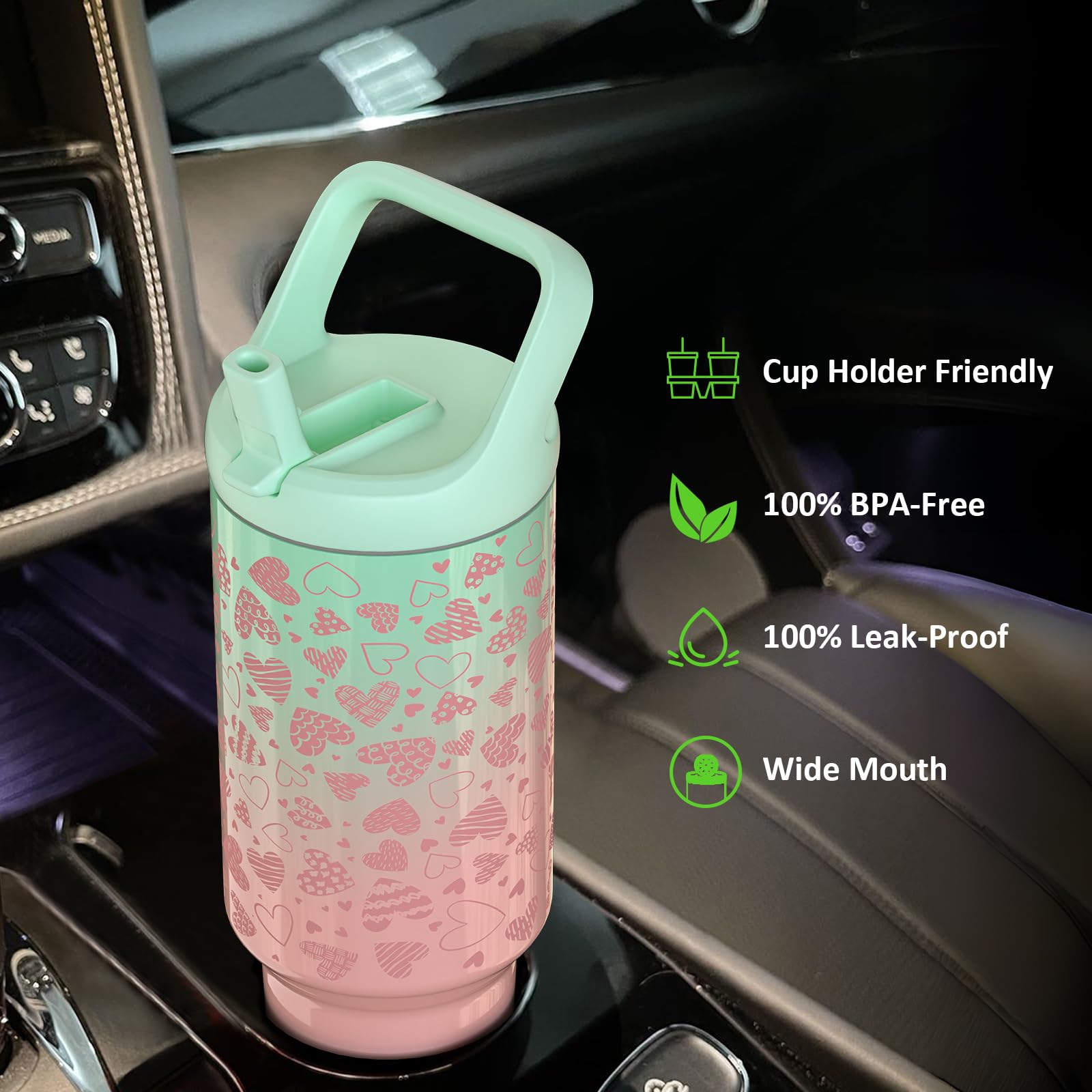 Tronco 40 oz Tumbler with Handle and Straw, Leak-Proof Insulated Tumbler with Flip Straw and Top Handle, Reusable Insulated Cup Water Bottle for Home, Outdoors, Fits in Cup Holder, Cold for 30 Hours