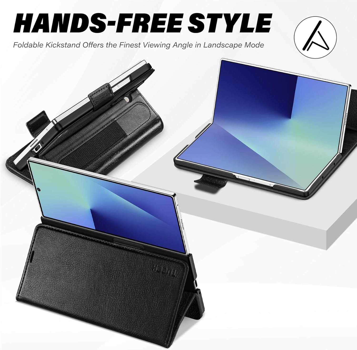 TUCCH Case Wallet for Galaxy Z Fold 7, Shockproof Magnetic Folio with [Kickstand] [RFID Blocking] 4 Card Slots, PU Leather PC Cover Compatible with Galaxy Z Fold 7 (8.0") 2025, Black (Textured)