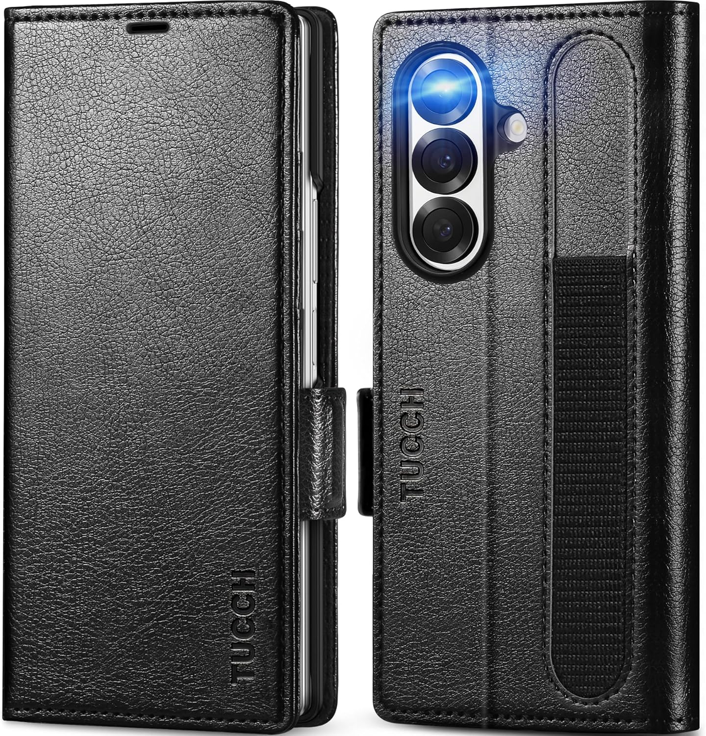 TUCCH Case Wallet for Galaxy Z Fold 7, Shockproof Magnetic Folio with [Kickstand] [RFID Blocking] 4 Card Slots, PU Leather PC Cover Compatible with Galaxy Z Fold 7 (8.0") 2025, Black (Textured)