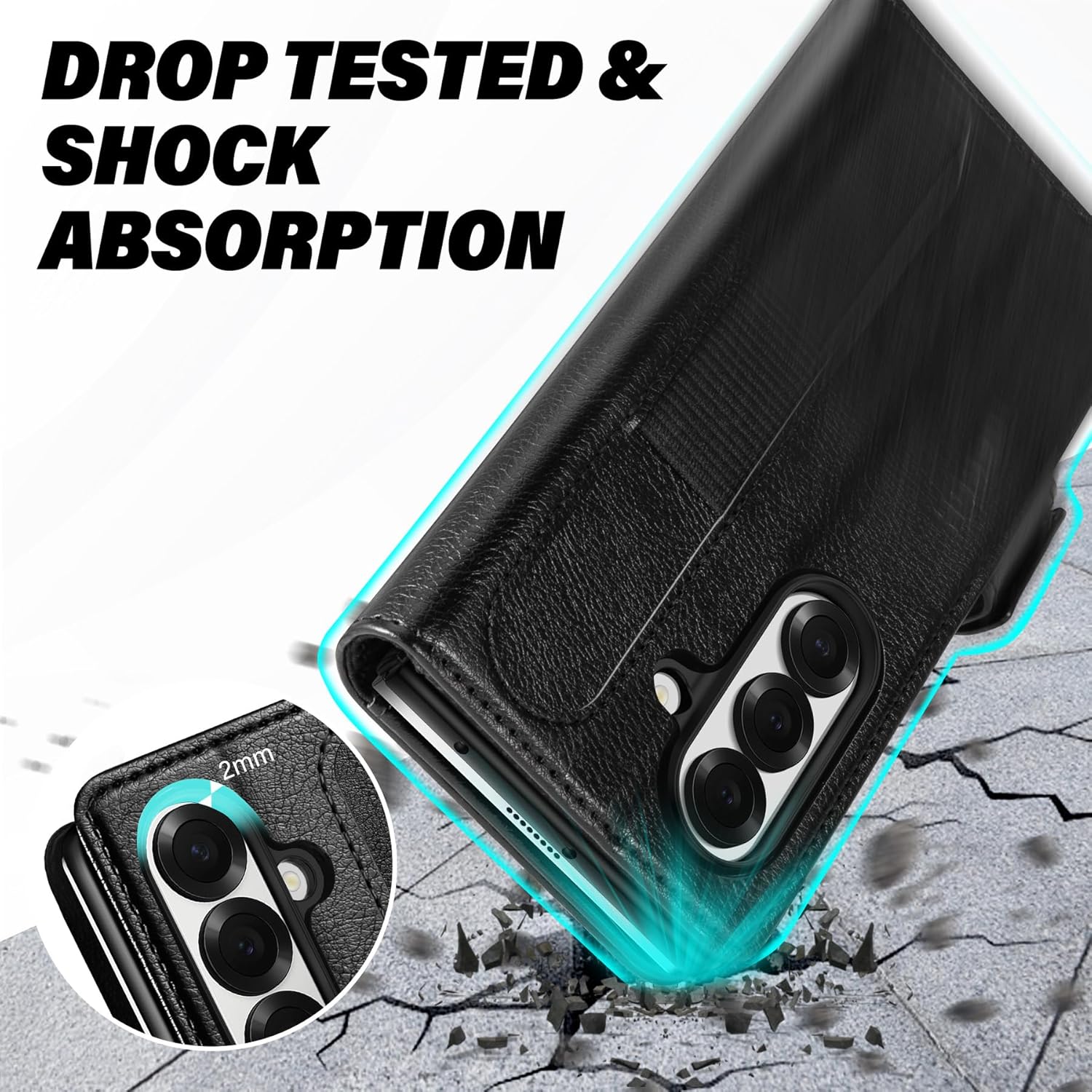 TUCCH Case Wallet for Galaxy Z Fold 7, Shockproof Magnetic Folio with [Kickstand] [RFID Blocking] 4 Card Slots, PU Leather PC Cover Compatible with Galaxy Z Fold 7 (8.0") 2025, Black (Textured)