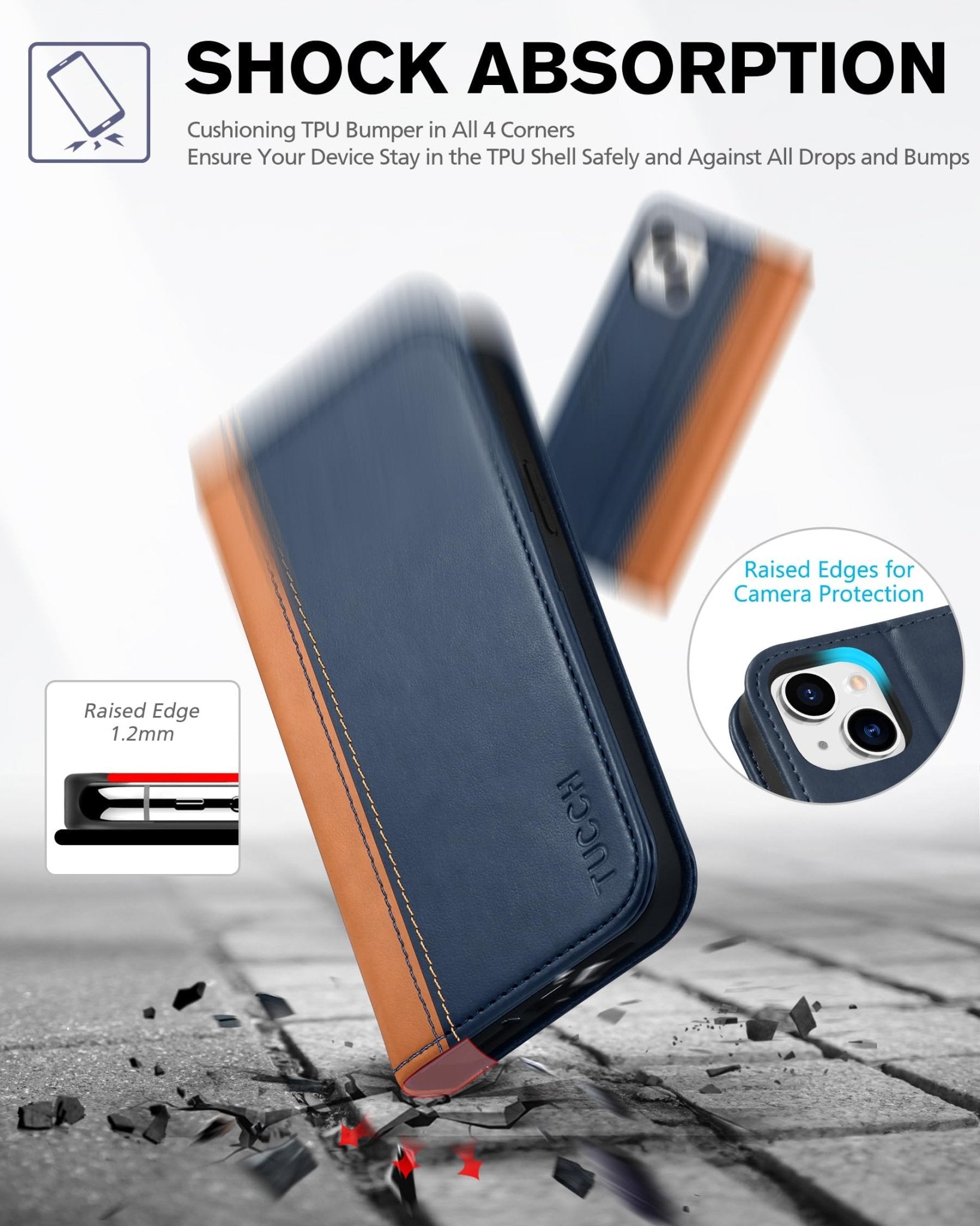 TUCCH Case Wallet for iPhone 13 5G, PU Leather Flip Folio Cover with [3 Card Slots], Stand Book Design [Shockproof TPU Interior Case] Compatible with iPhone 13 6.1-inch 2021, Black