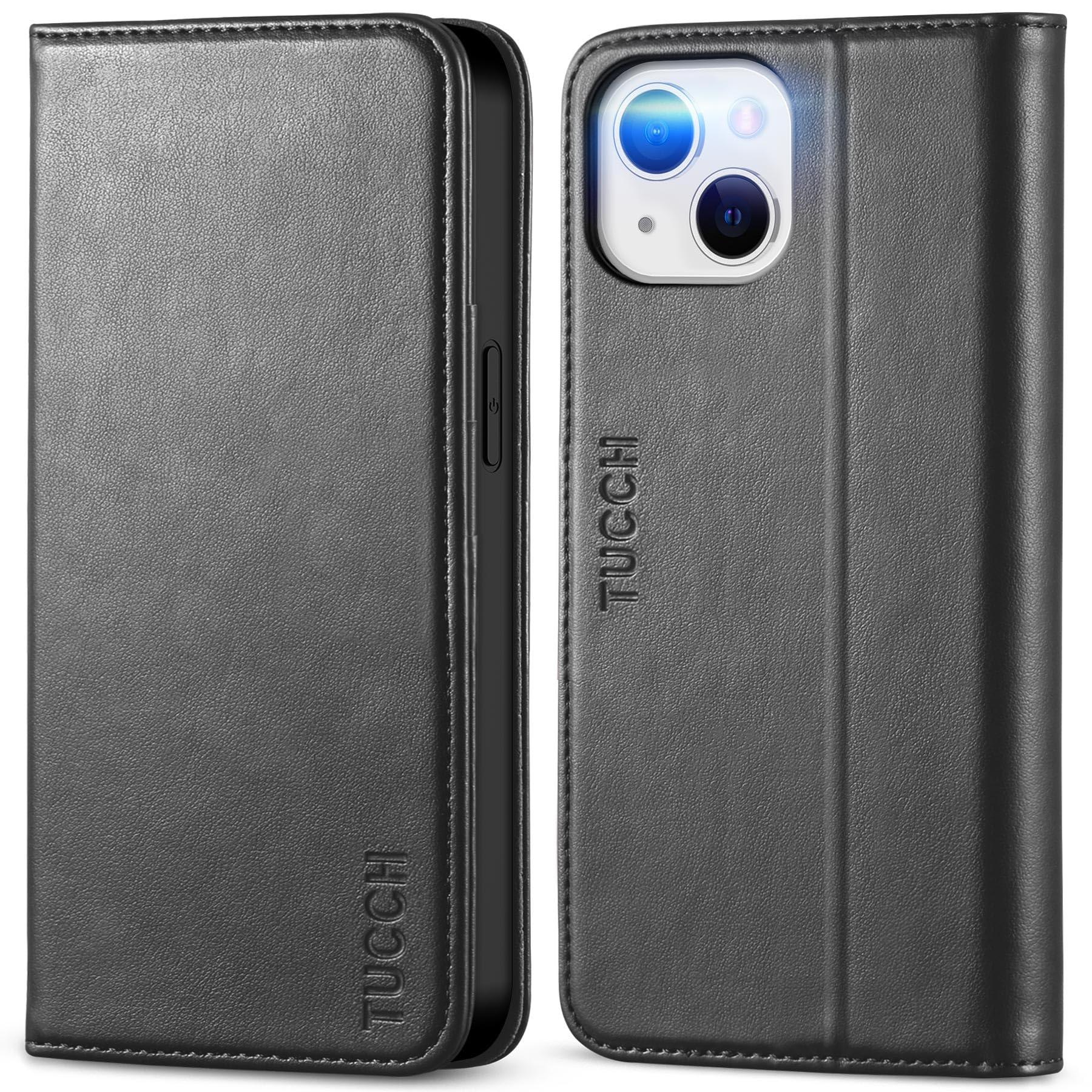 TUCCH Case Wallet for iPhone 13 5G, PU Leather Flip Folio Cover with [3 Card Slots], Stand Book Design [Shockproof TPU Interior Case] Compatible with iPhone 13 6.1-inch 2021, Black