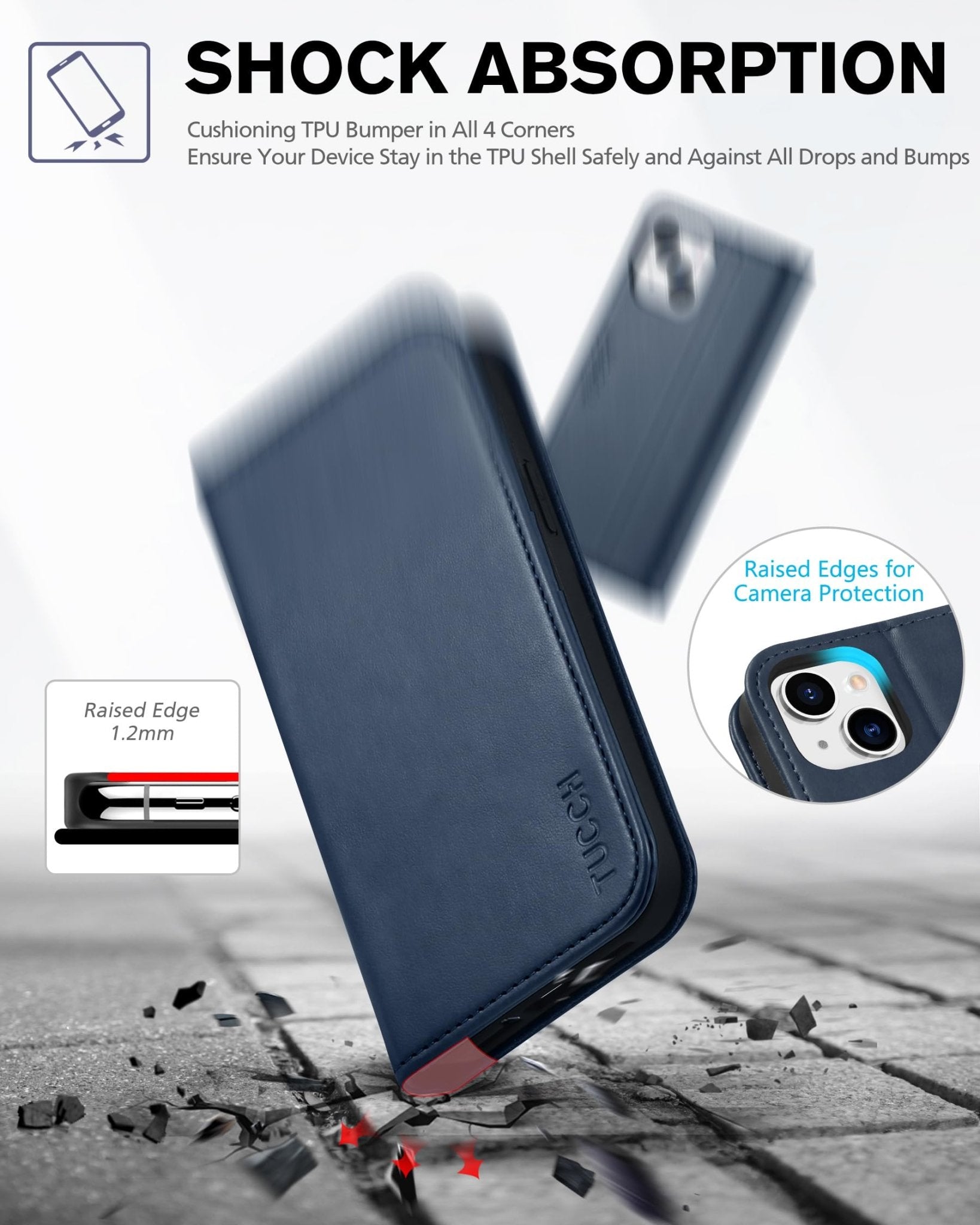 TUCCH Case Wallet for iPhone 13 5G, PU Leather Flip Folio Cover with [3 Card Slots], Stand Book Design [Shockproof TPU Interior Case] Compatible with iPhone 13 6.1-inch 2021, Black