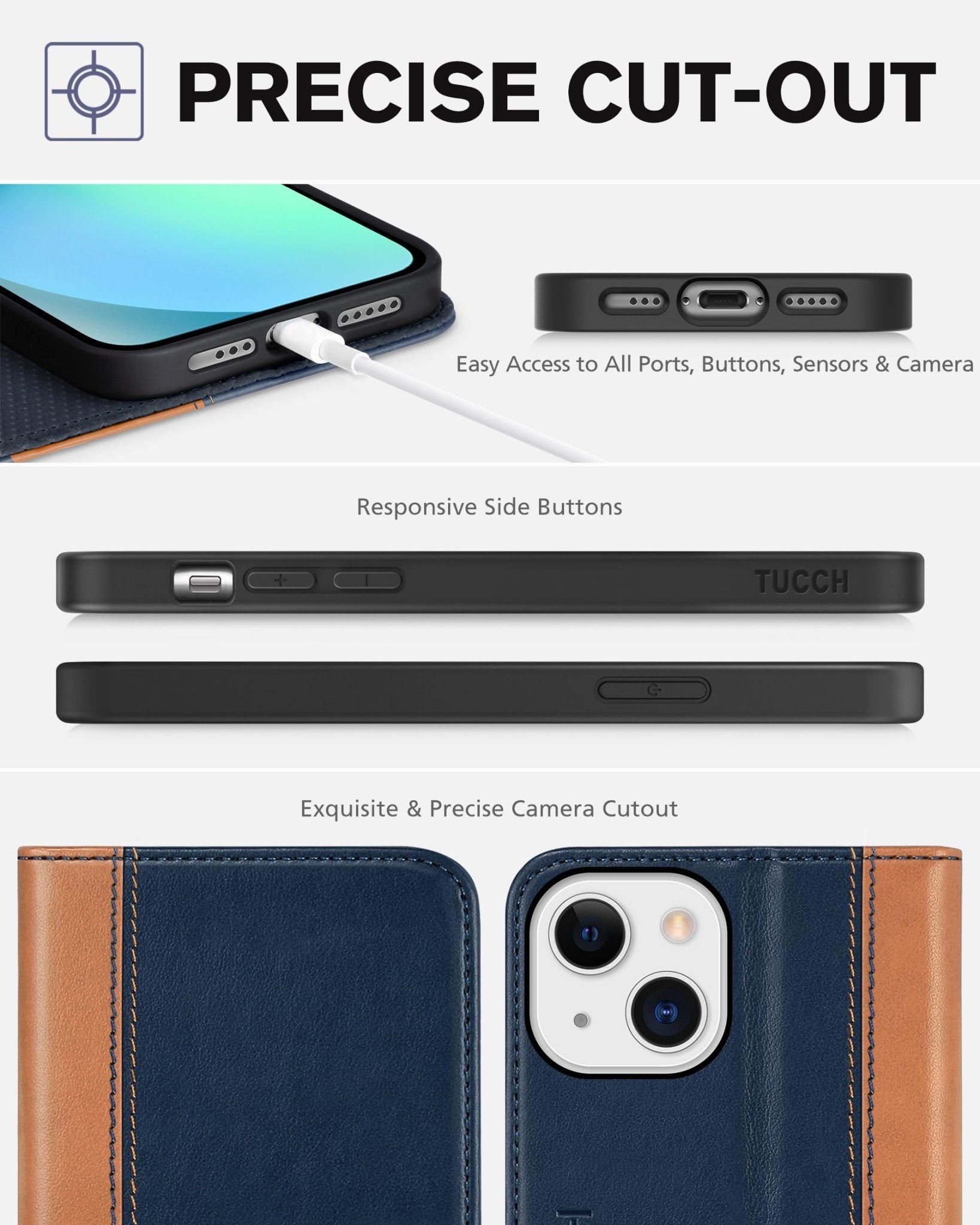 TUCCH Case Wallet for iPhone 13 5G, PU Leather Flip Folio Cover with [3 Card Slots], Stand Book Design [Shockproof TPU Interior Case] Compatible with iPhone 13 6.1-inch 2021, Black