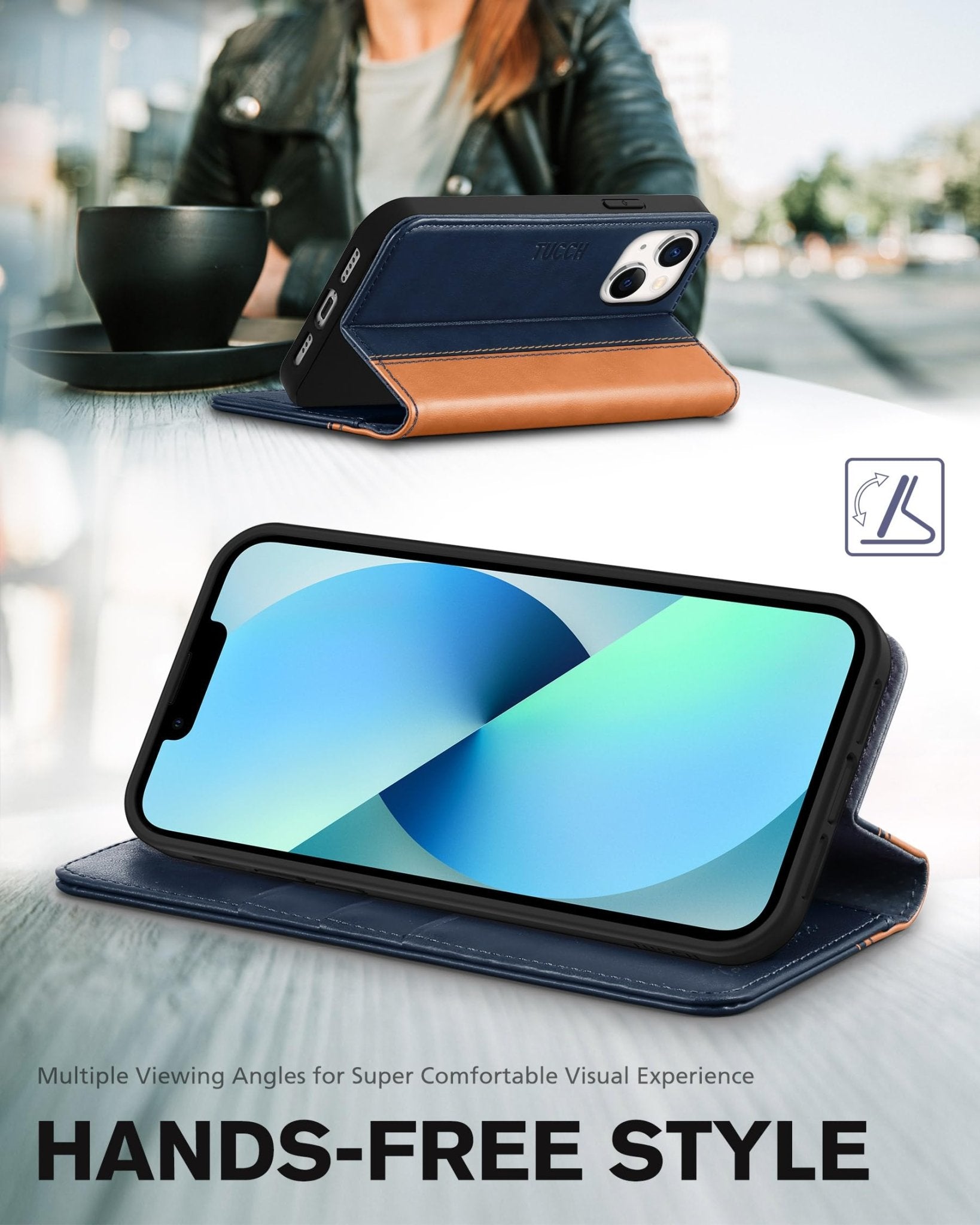 TUCCH Case Wallet for iPhone 13 5G, PU Leather Flip Folio Cover with [3 Card Slots], Stand Book Design [Shockproof TPU Interior Case] Compatible with iPhone 13 6.1-inch 2021, Black