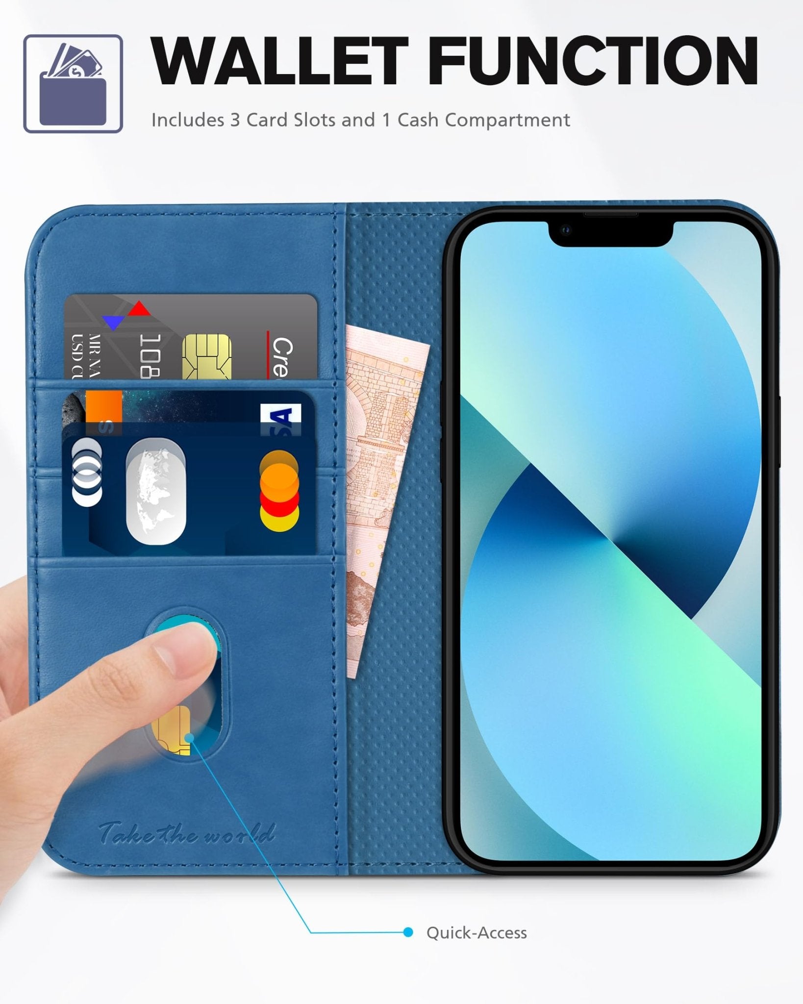 TUCCH Case Wallet for iPhone 13 5G, PU Leather Flip Folio Cover with [3 Card Slots], Stand Book Design [Shockproof TPU Interior Case] Compatible with iPhone 13 6.1-inch 2021, Black