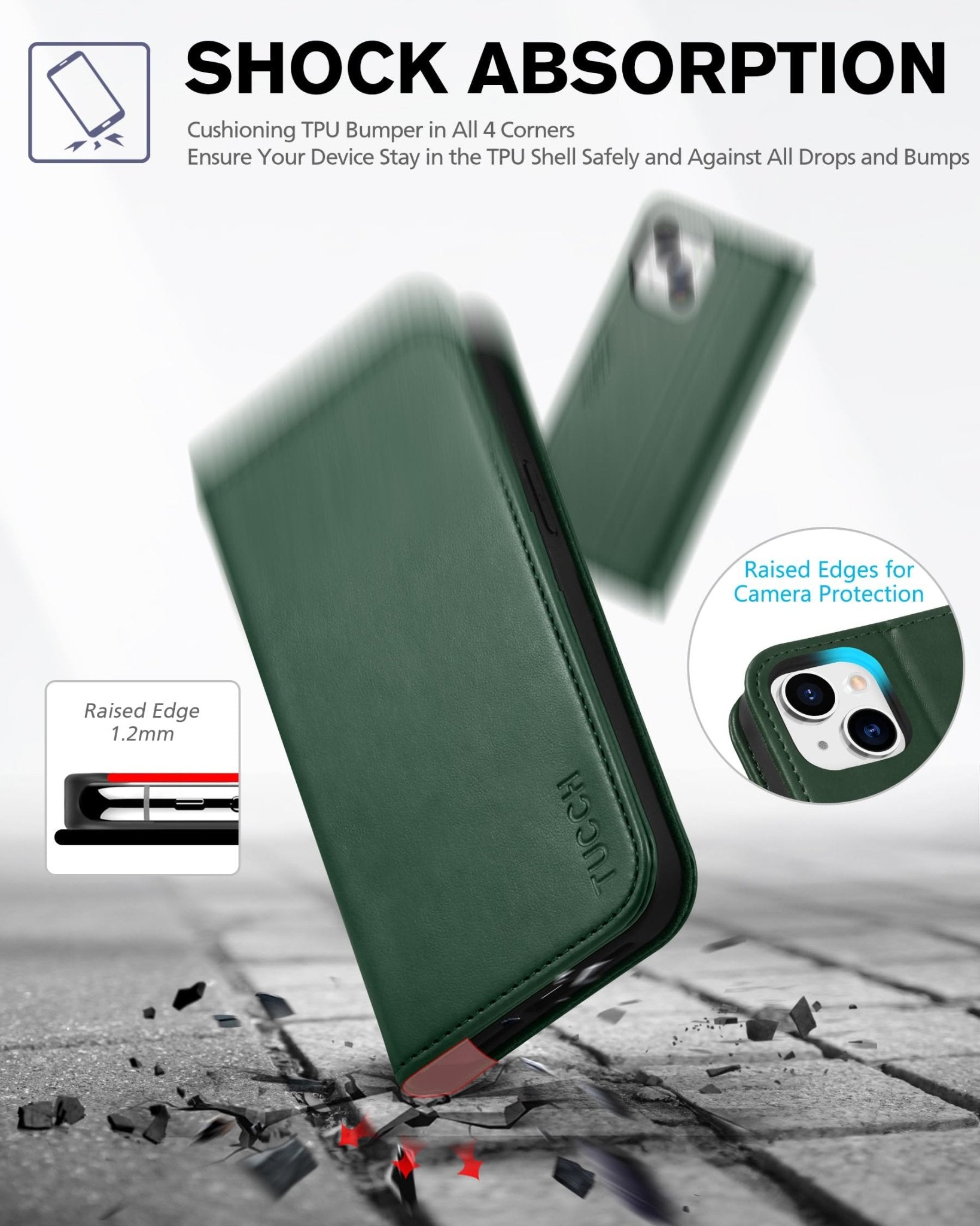 TUCCH Case Wallet for iPhone 13 5G, PU Leather Flip Folio Cover with [3 Card Slots], Stand Book Design [Shockproof TPU Interior Case] Compatible with iPhone 13 6.1-inch 2021, Black