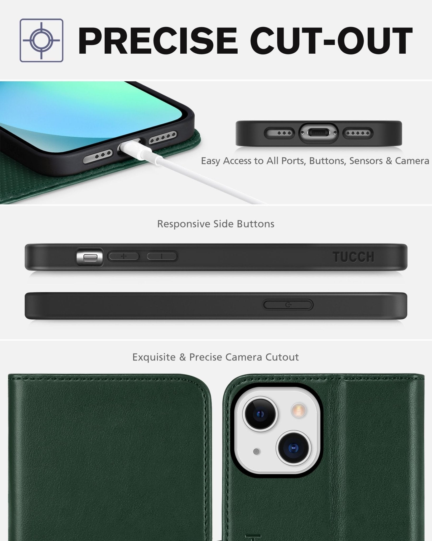 TUCCH Case Wallet for iPhone 13 5G, PU Leather Flip Folio Cover with [3 Card Slots], Stand Book Design [Shockproof TPU Interior Case] Compatible with iPhone 13 6.1-inch 2021, Black