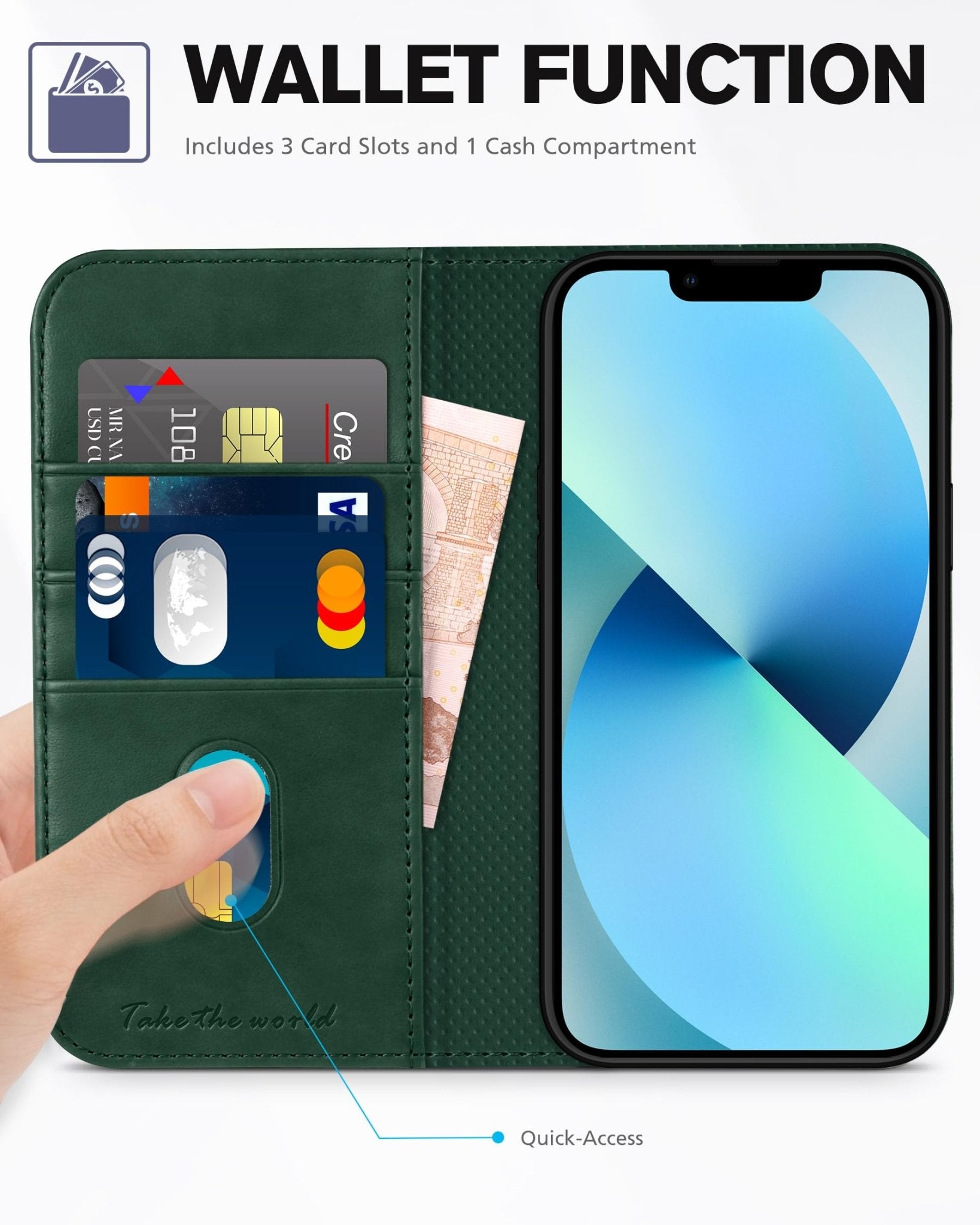 TUCCH Case Wallet for iPhone 13 5G, PU Leather Flip Folio Cover with [3 Card Slots], Stand Book Design [Shockproof TPU Interior Case] Compatible with iPhone 13 6.1-inch 2021, Black