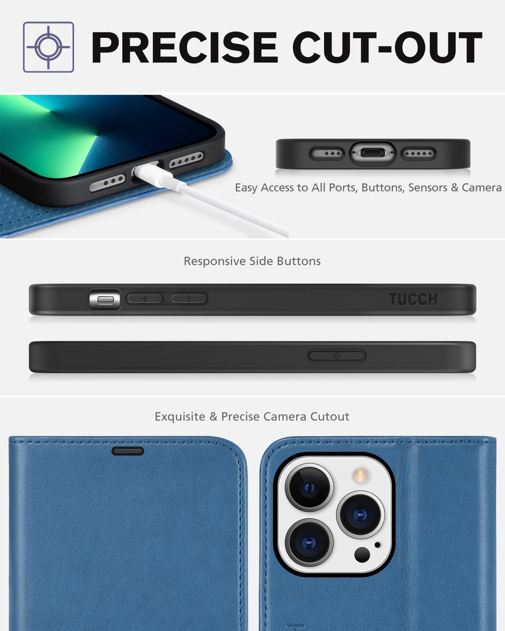 TUCCH Case Wallet for iPhone 13 Pro, RFID Blocking Card Holder Magnetic Stand PU Leather Folio Cover, Protective TPU Shockproof Inner Shell 6.1-inch 2021, Black