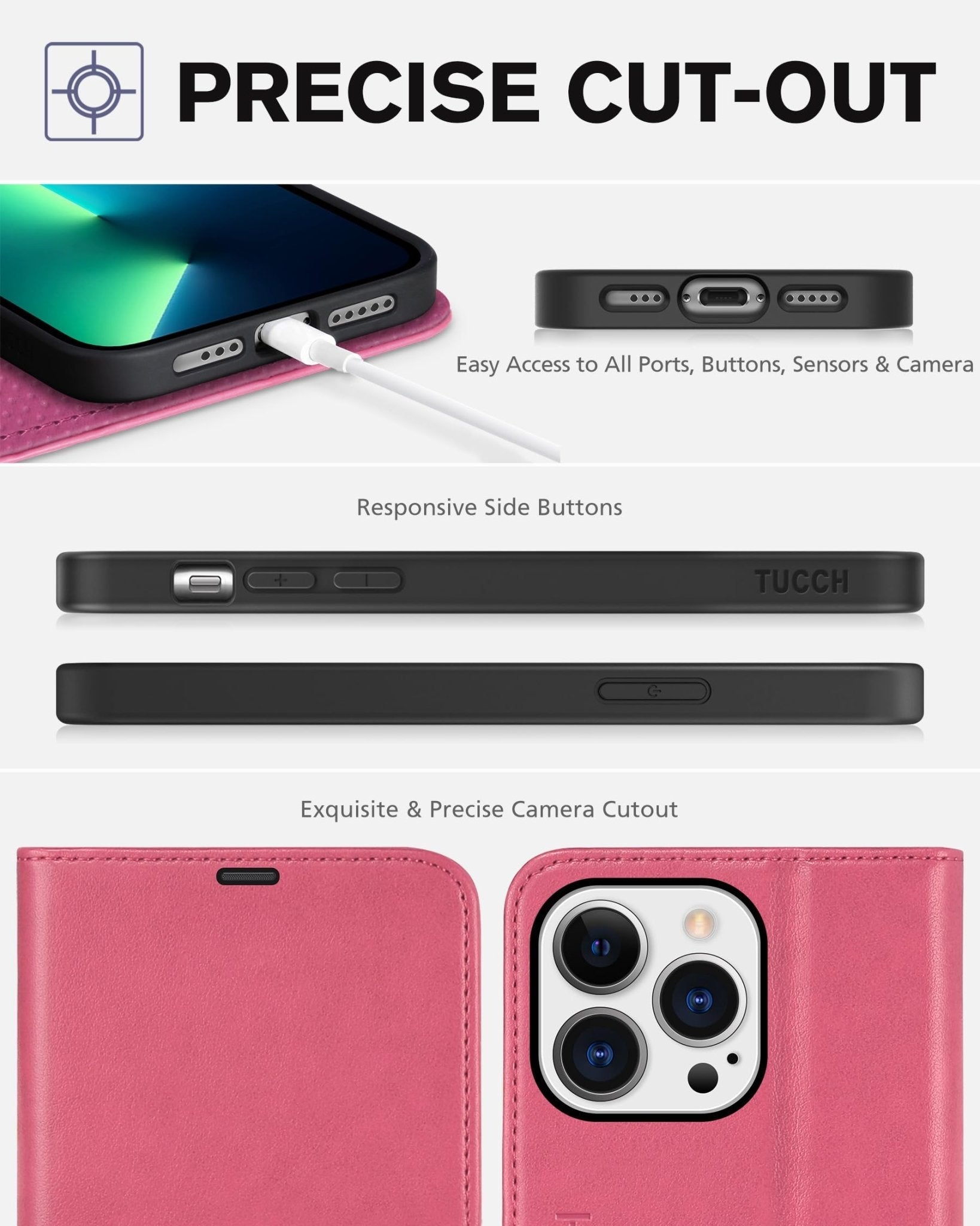 TUCCH Case Wallet for iPhone 13 Pro, RFID Blocking Card Holder Magnetic Stand PU Leather Folio Cover, Protective TPU Shockproof Inner Shell 6.1-inch 2021, Black