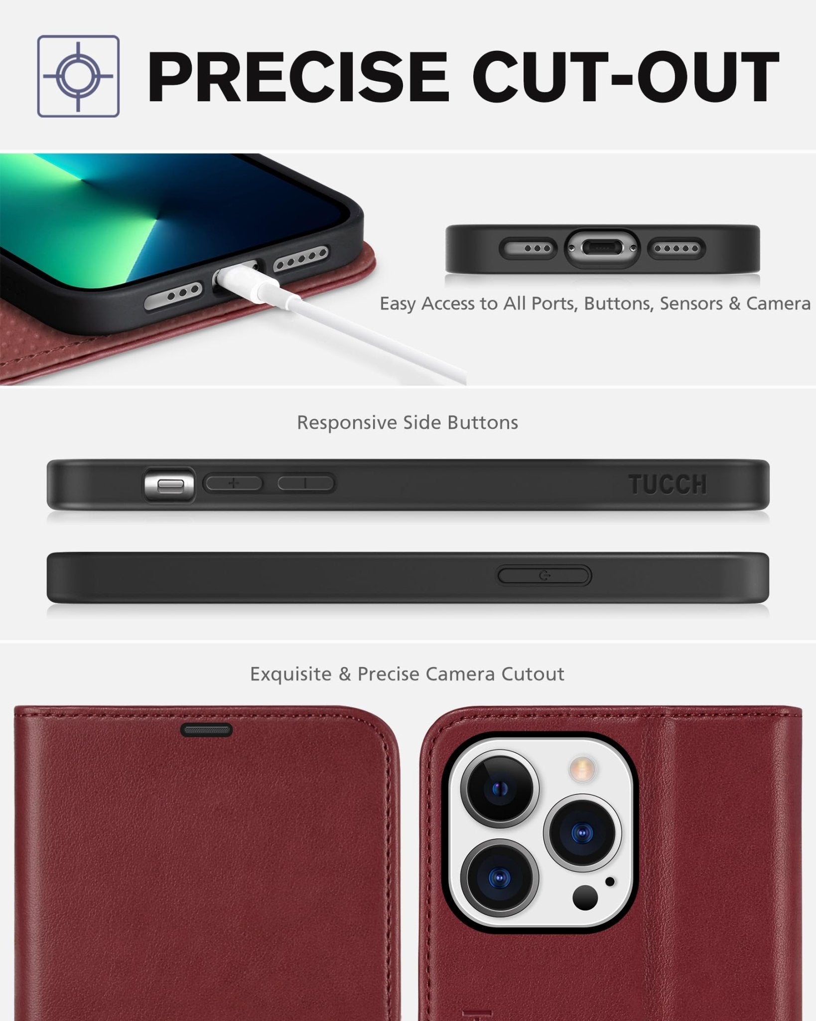 TUCCH Case Wallet for iPhone 13 Pro, RFID Blocking Card Holder Magnetic Stand PU Leather Folio Cover, Protective TPU Shockproof Inner Shell 6.1-inch 2021, Black