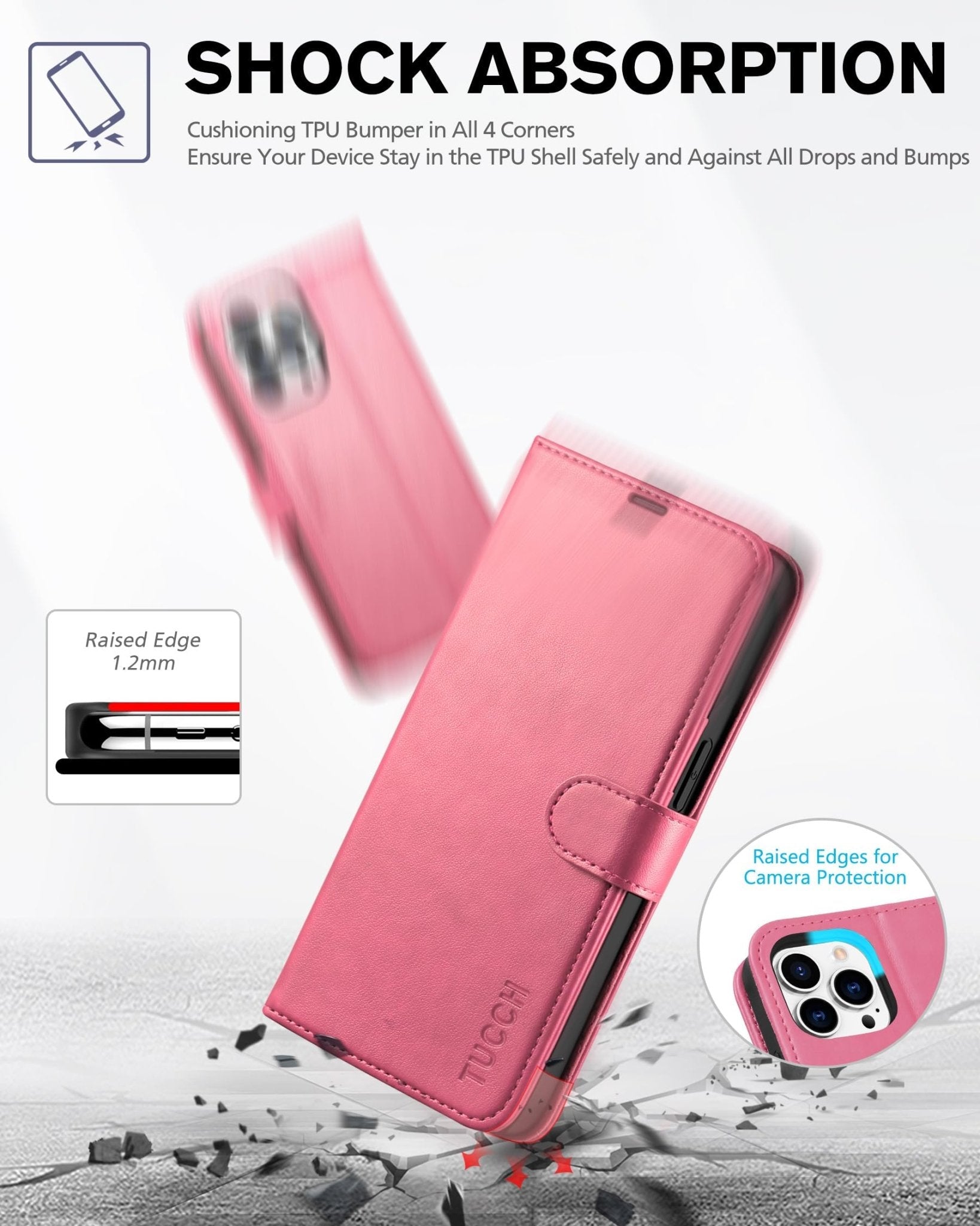 TUCCH Case Wallet for iPhone 13 Pro, RFID Blocking Card Holder Magnetic Stand PU Leather Folio Cover, Protective TPU Shockproof Inner Shell 6.1-inch 2021, Black