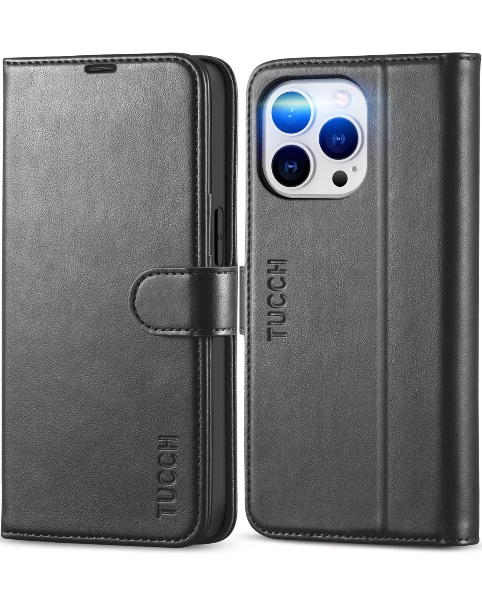 TUCCH Case Wallet for iPhone 13 Pro, RFID Blocking Card Holder Magnetic Stand PU Leather Folio Cover, Protective TPU Shockproof Inner Shell 6.1-inch 2021, Black