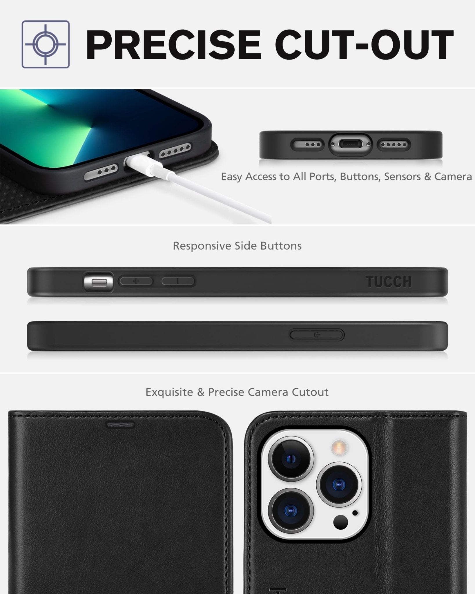 TUCCH Case Wallet for iPhone 13 Pro, RFID Blocking Card Holder Magnetic Stand PU Leather Folio Cover, Protective TPU Shockproof Inner Shell 6.1-inch 2021, Black