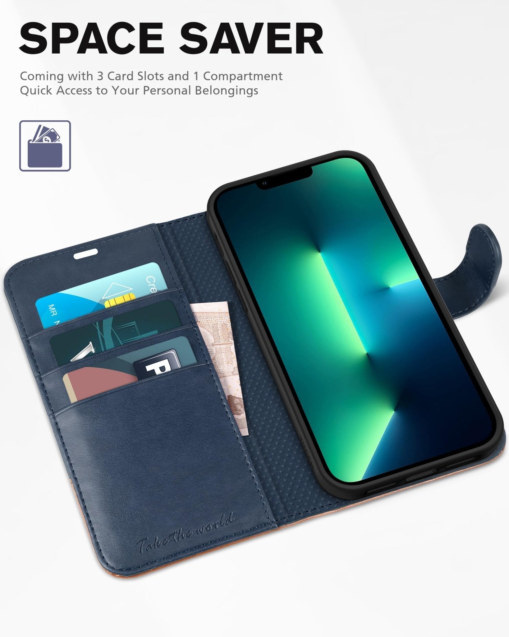 TUCCH Case Wallet for iPhone 13 Pro, RFID Blocking Card Holder Magnetic Stand PU Leather Folio Cover, Protective TPU Shockproof Inner Shell 6.1-inch 2021, Black