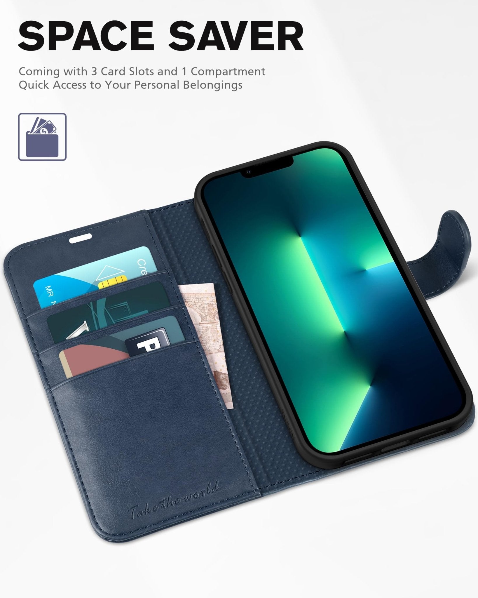 TUCCH Case Wallet for iPhone 13 Pro, RFID Blocking Card Holder Magnetic Stand PU Leather Folio Cover, Protective TPU Shockproof Inner Shell 6.1-inch 2021, Black