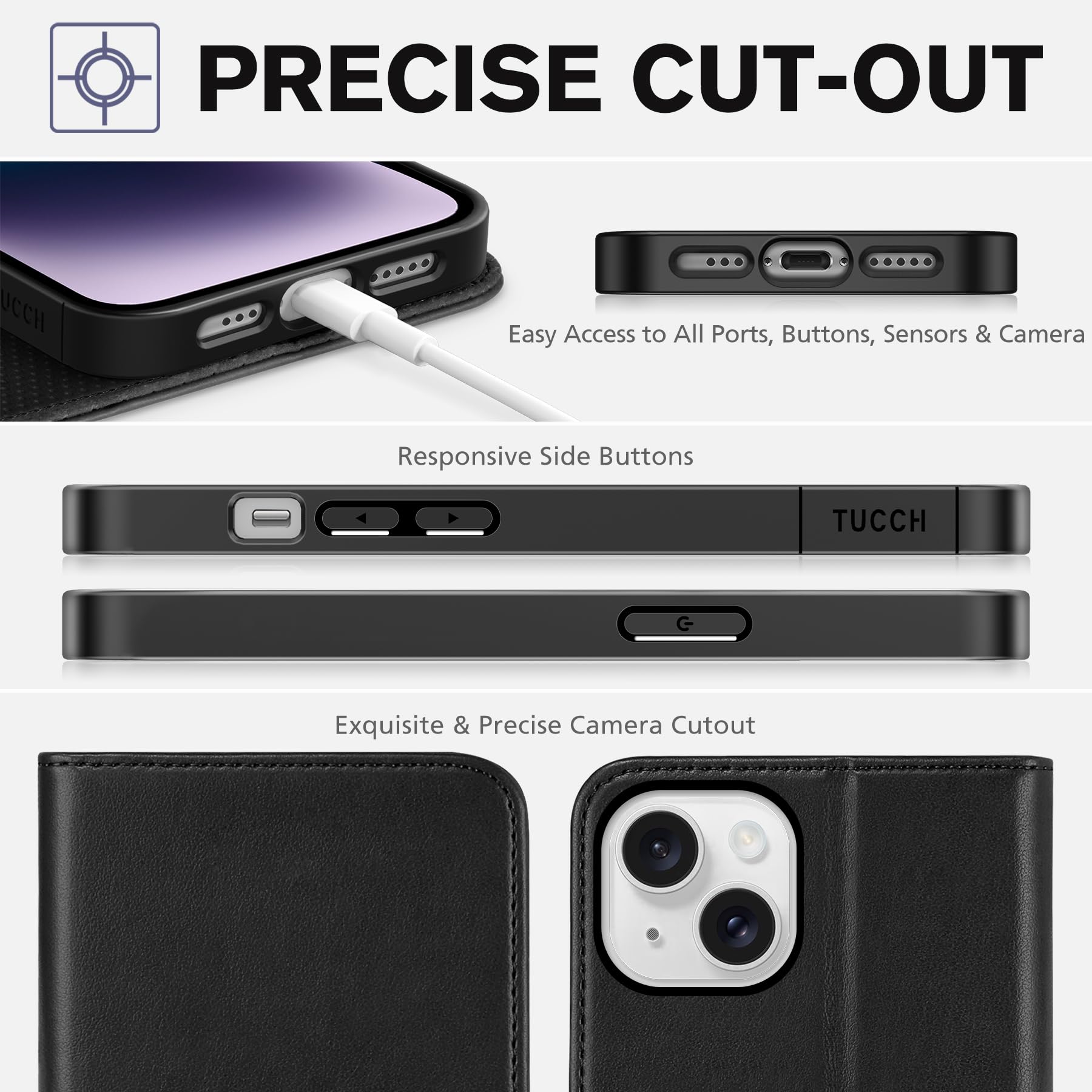 TUCCH Case Wallet for iPhone 14 6.1", [3 Card Holder] Slots [RFID Blocking] Stand Flip Folio PU Leather Cover, with [TPU Shockproof Interior Case] Compatible with iPhone 14 2022, Classic Black