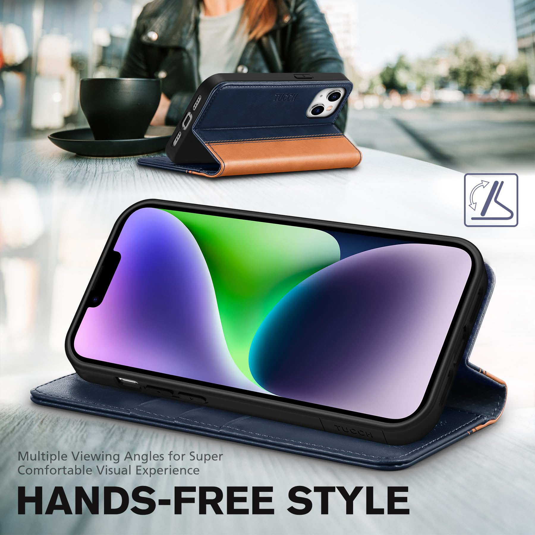 TUCCH Case Wallet for iPhone 14 6.1", [3 Card Holder] Slots [RFID Blocking] Stand Flip Folio PU Leather Cover, with [TPU Shockproof Interior Case] Compatible with iPhone 14 2022, Classic Black