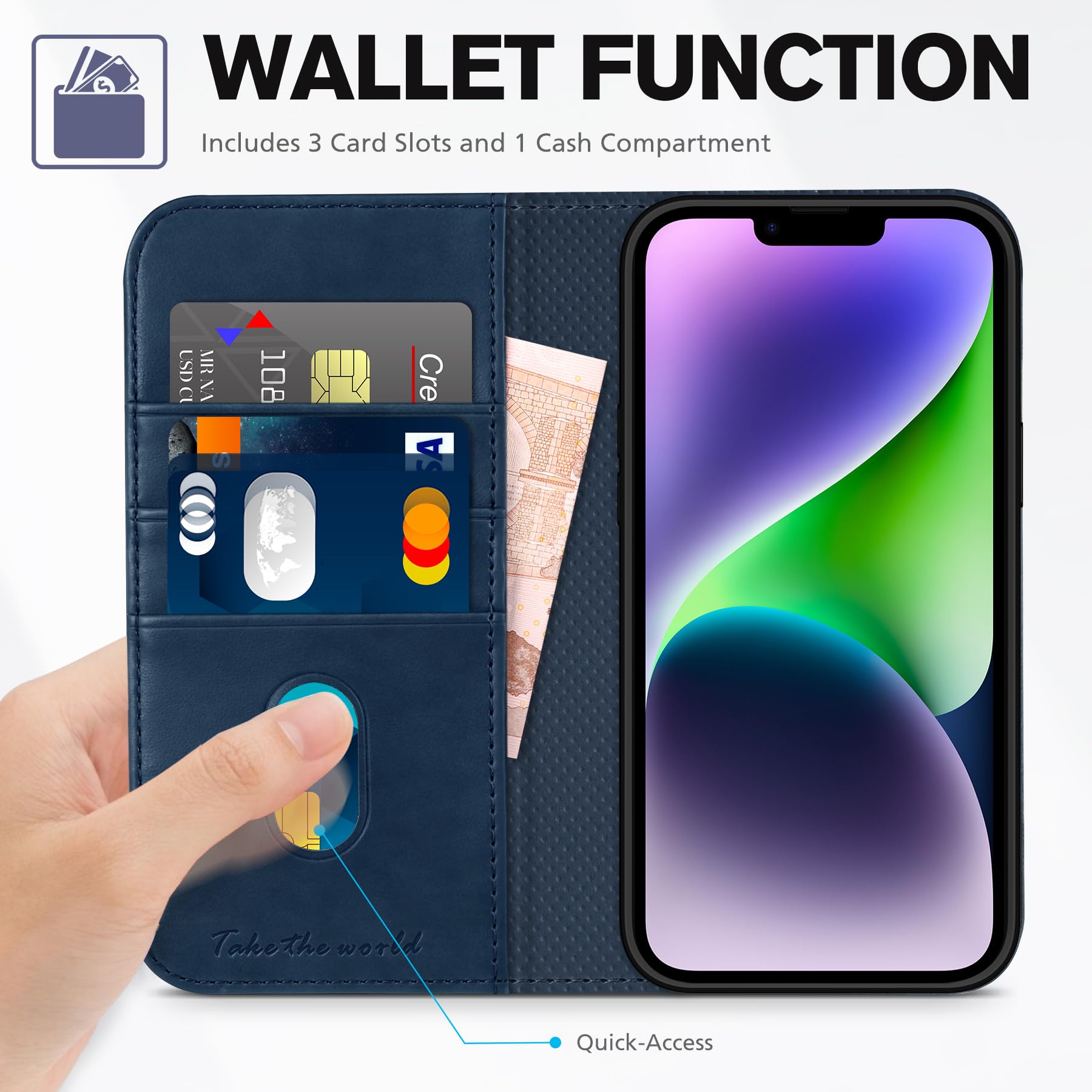 TUCCH Case Wallet for iPhone 14 6.1", [3 Card Holder] Slots [RFID Blocking] Stand Flip Folio PU Leather Cover, with [TPU Shockproof Interior Case] Compatible with iPhone 14 2022, Classic Black