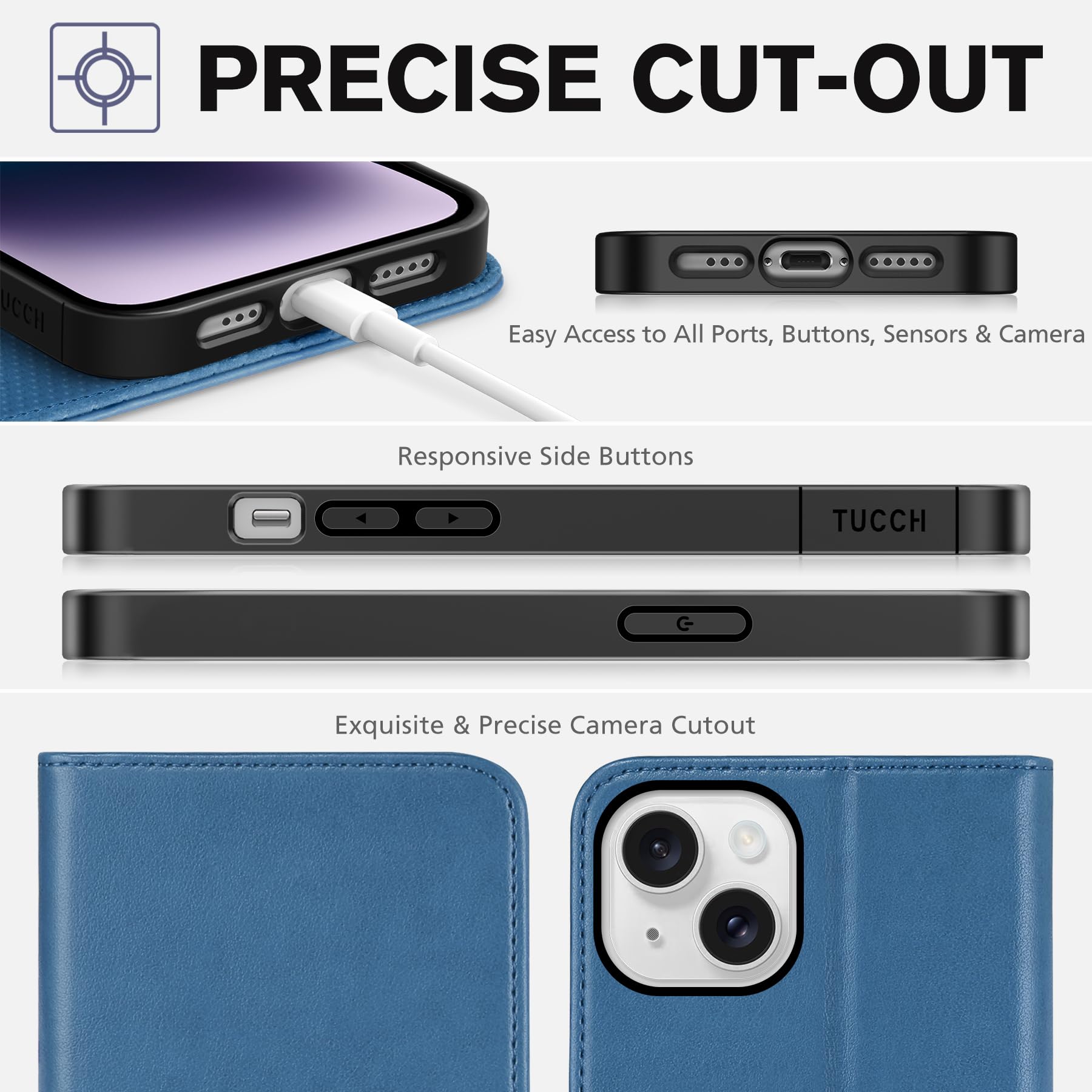 TUCCH Case Wallet for iPhone 14 6.1", [3 Card Holder] Slots [RFID Blocking] Stand Flip Folio PU Leather Cover, with [TPU Shockproof Interior Case] Compatible with iPhone 14 2022, Classic Black