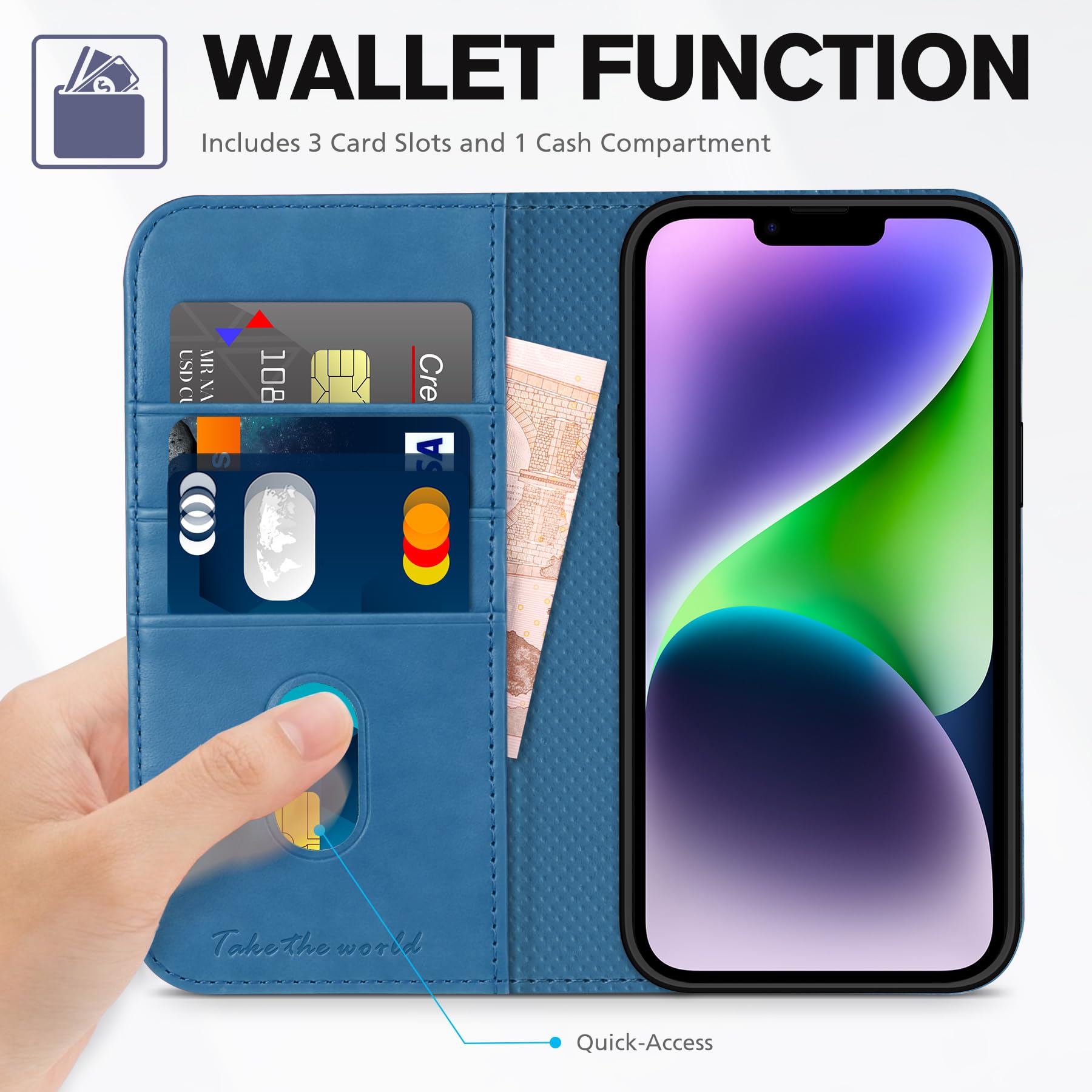 TUCCH Case Wallet for iPhone 14 6.1", [3 Card Holder] Slots [RFID Blocking] Stand Flip Folio PU Leather Cover, with [TPU Shockproof Interior Case] Compatible with iPhone 14 2022, Classic Black