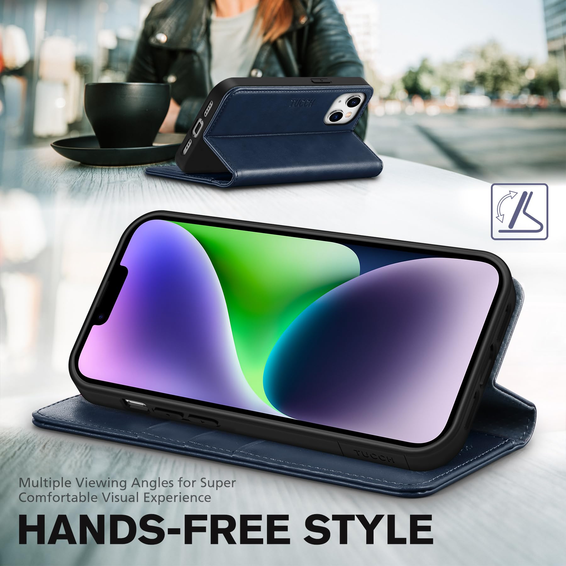 TUCCH Case Wallet for iPhone 14 6.1", [3 Card Holder] Slots [RFID Blocking] Stand Flip Folio PU Leather Cover, with [TPU Shockproof Interior Case] Compatible with iPhone 14 2022, Classic Black