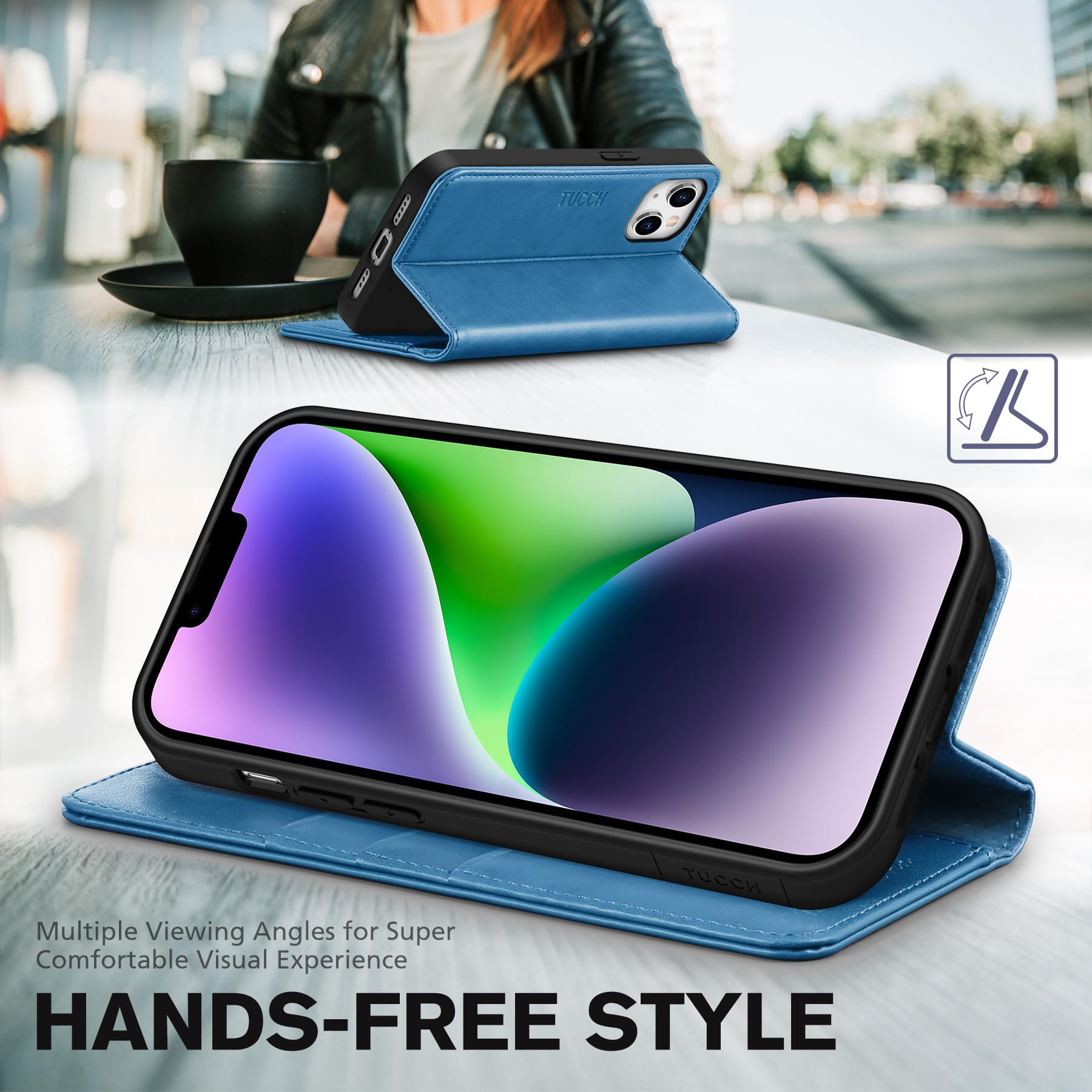 TUCCH Case Wallet for iPhone 14 6.1", [3 Card Holder] Slots [RFID Blocking] Stand Flip Folio PU Leather Cover, with [TPU Shockproof Interior Case] Compatible with iPhone 14 2022, Classic Black