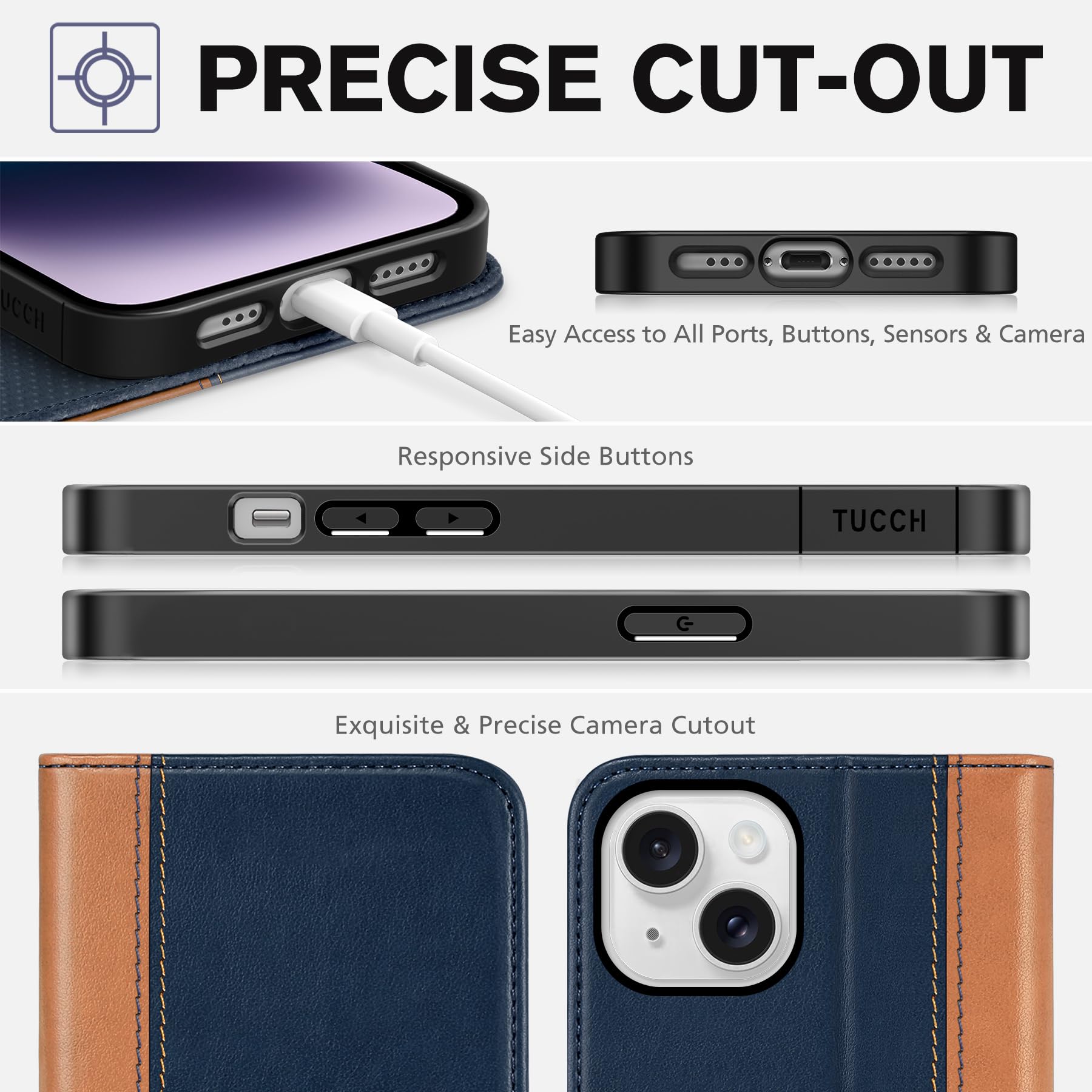 TUCCH Case Wallet for iPhone 14 6.1", [3 Card Holder] Slots [RFID Blocking] Stand Flip Folio PU Leather Cover, with [TPU Shockproof Interior Case] Compatible with iPhone 14 2022, Classic Black