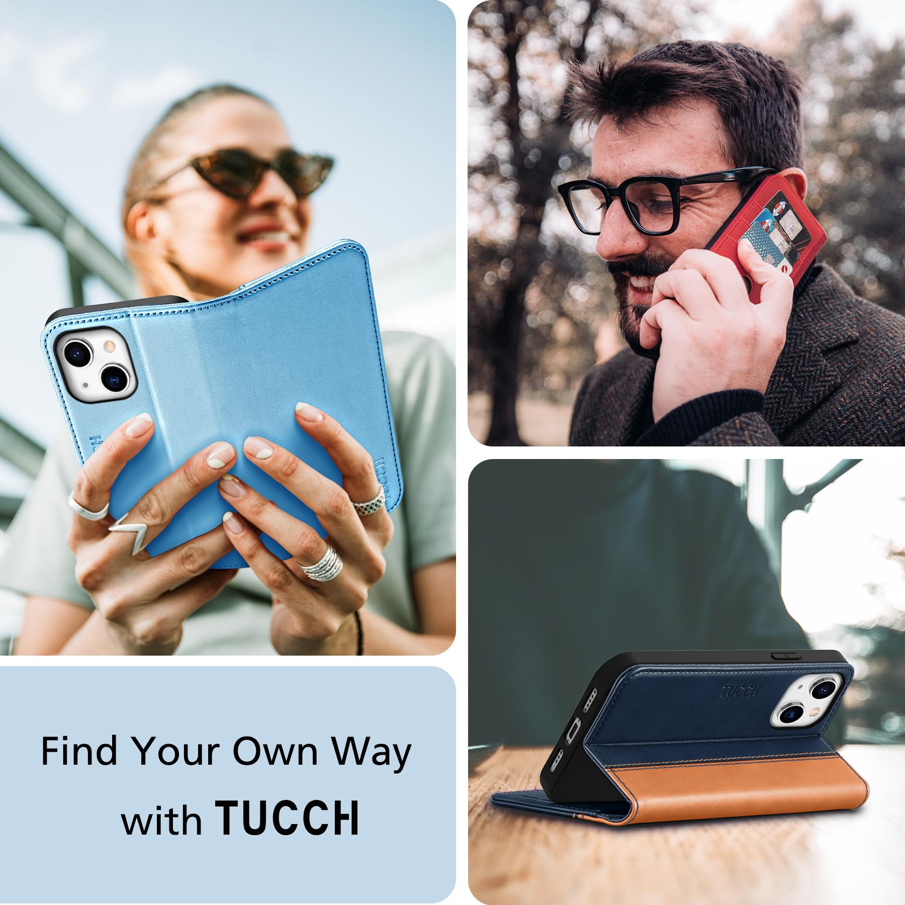 TUCCH Case Wallet for iPhone 14 6.1", [3 Card Holder] Slots [RFID Blocking] Stand Flip Folio PU Leather Cover, with [TPU Shockproof Interior Case] Compatible with iPhone 14 2022, Classic Black